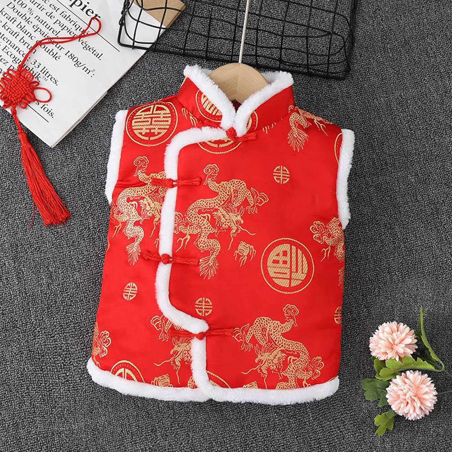 Girls Dress Coats Chinese New Year Tang 𝐏uffer Jacket Vest Traditional Tang Suit Kids Winter Coats