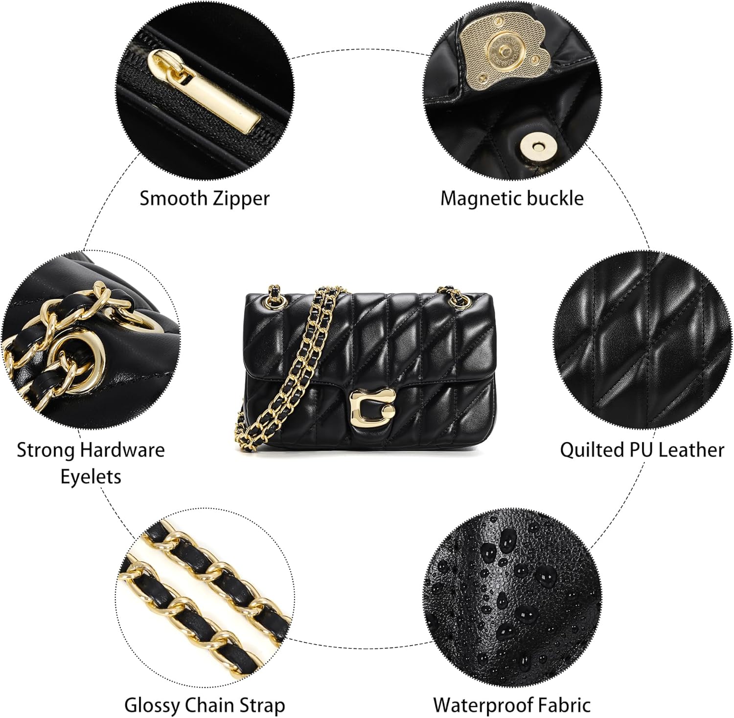 Quilted Crossbody Purse for Women Trendy - Ladies Shoulder Bag Leather Handbag Designer Evening Clutch with Chain Strap - Image 4