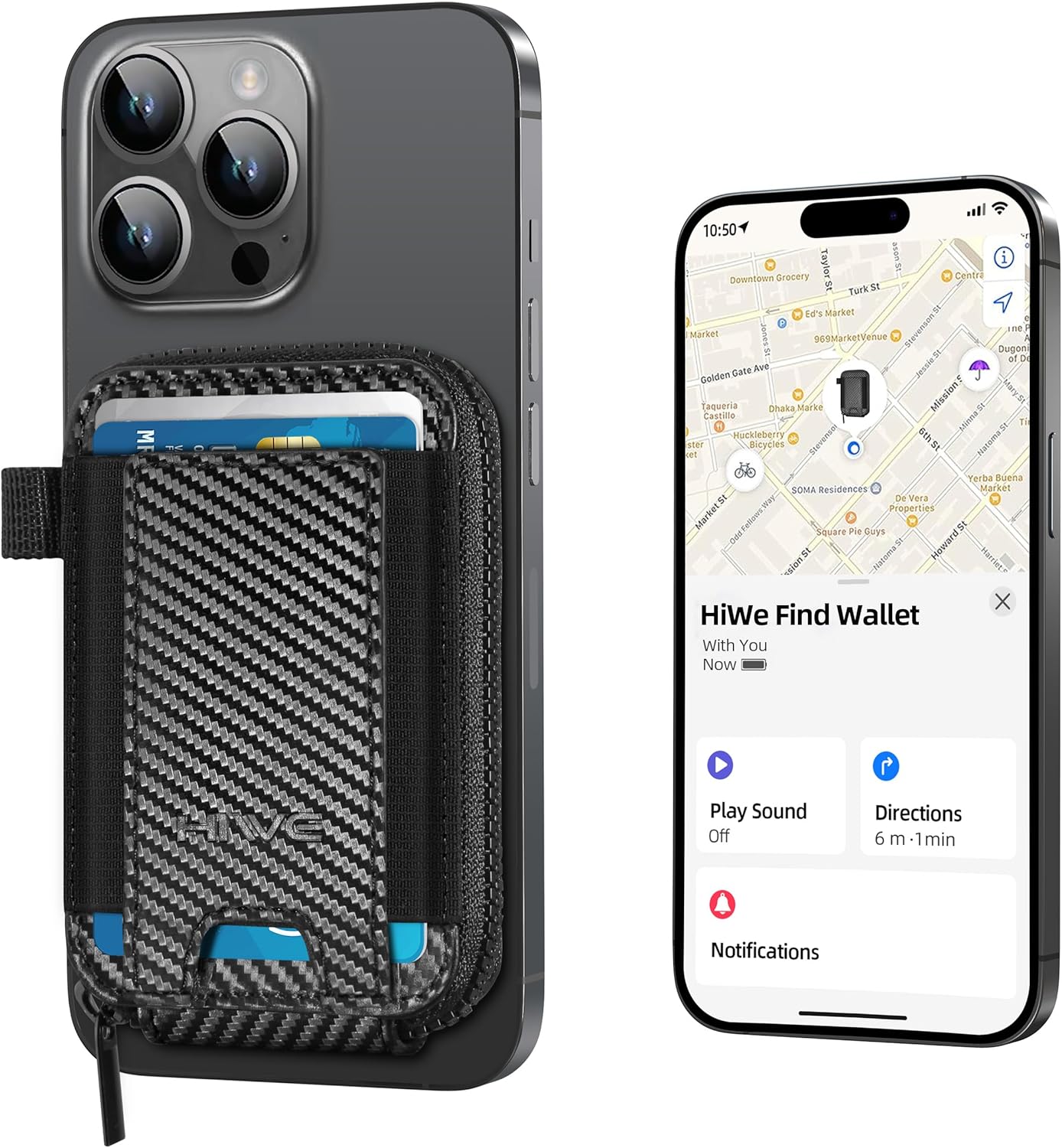 HiWe for MagSafe Wallet with Find My, Women Magnetic Wallet for iPhone 17/16/15/14/13/12 Series, Zipper Accordion, Leather RFID, Striped Black