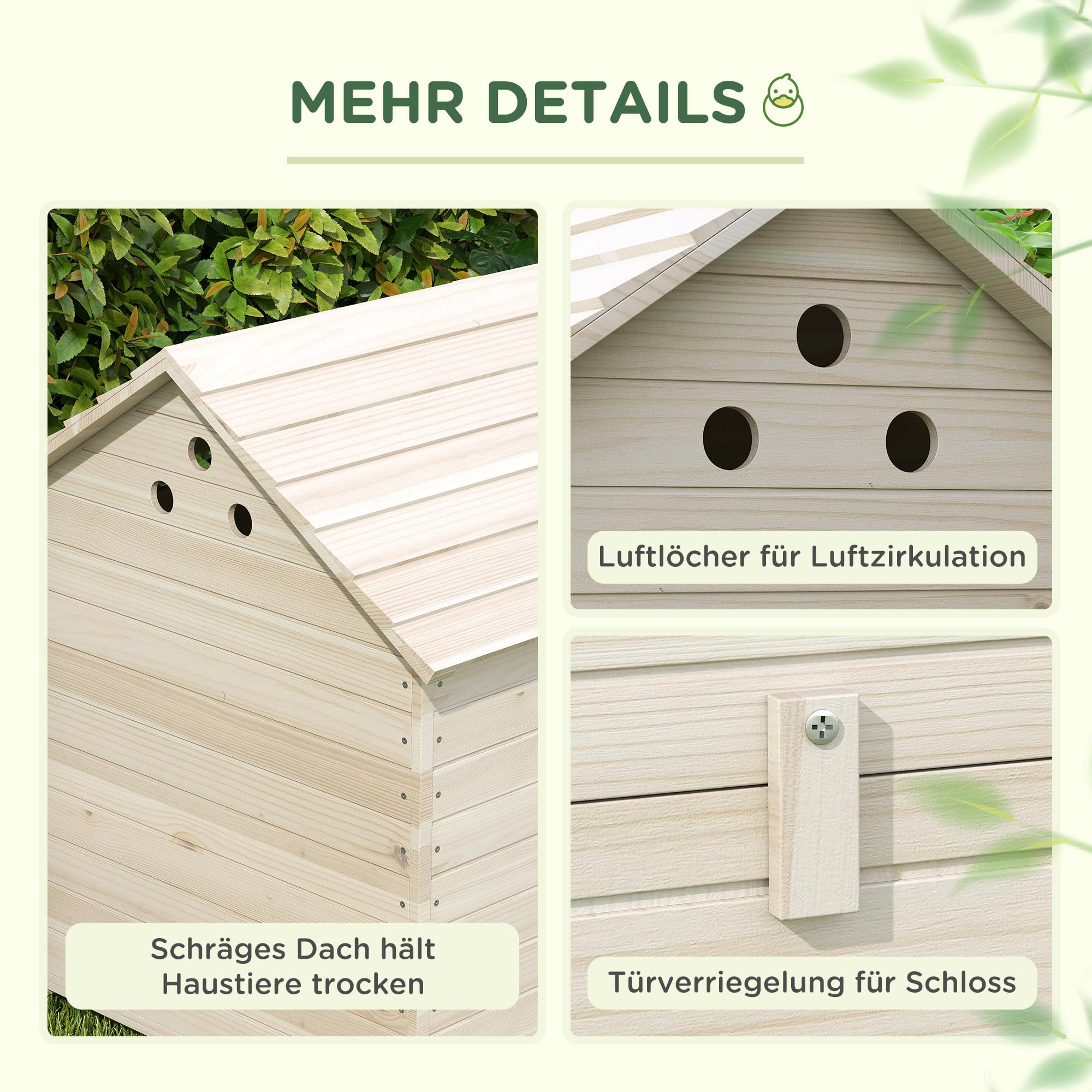 PawHut Entenstall Entenhaus aus Holz mit aufklappbarem Kippdach, erhöhten Boden, Rampe an der Vordertür, Geflügelstall mit Belüftungslöchern, Gänsestall Hühnerhaus Naturholz 100 x 82,5 x 91 cm