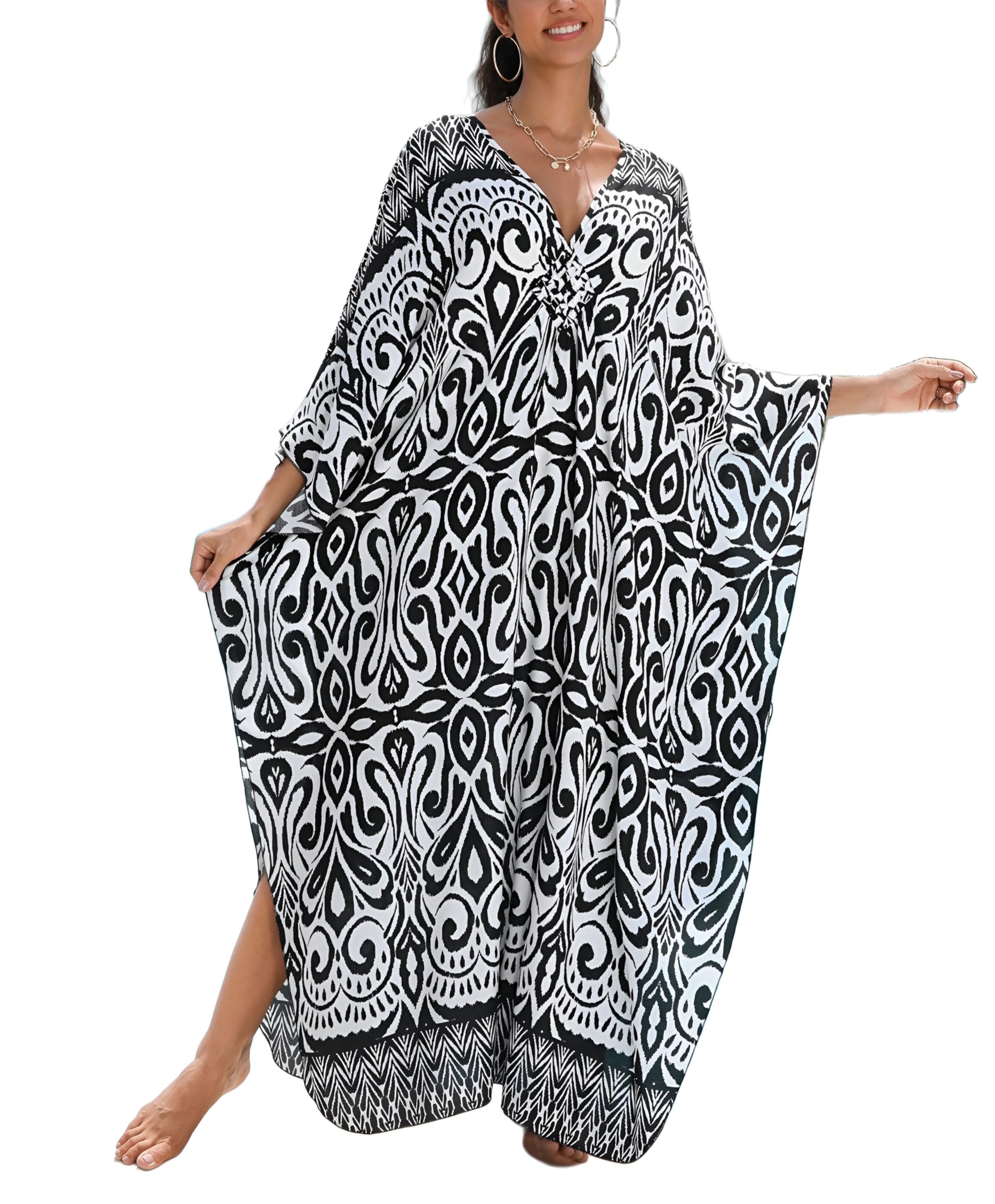 KEYLORTING Plus Size Kaftan Dress Women, African Moo Moo Print Caftan, Batwing Dress, Beach Cover Up for Party and Loungewear