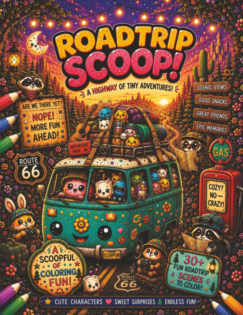 Roadtrip Scoop! A Highway of Tiny Adventures: 30+ Roadtrip Scenes Packed With Cool Details, Hidden Surprises & Crazy Scoop Fun for Ages 8+ (The Scoop Series of Coloring Books. 'Crazy Not Cozy'!)