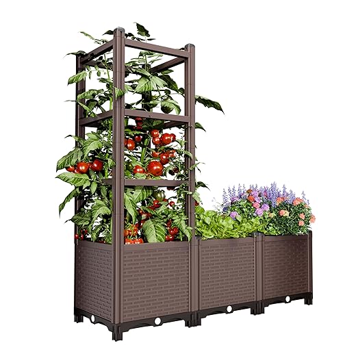 DoCred 5-Tier Vertical Garden Bed, PP Raised Planter Box, Cascading Tiered Herb Garden Planter for Vegetables Flowers, Space Saving Outdoor Indoor Patio Balcony Garden, Gray