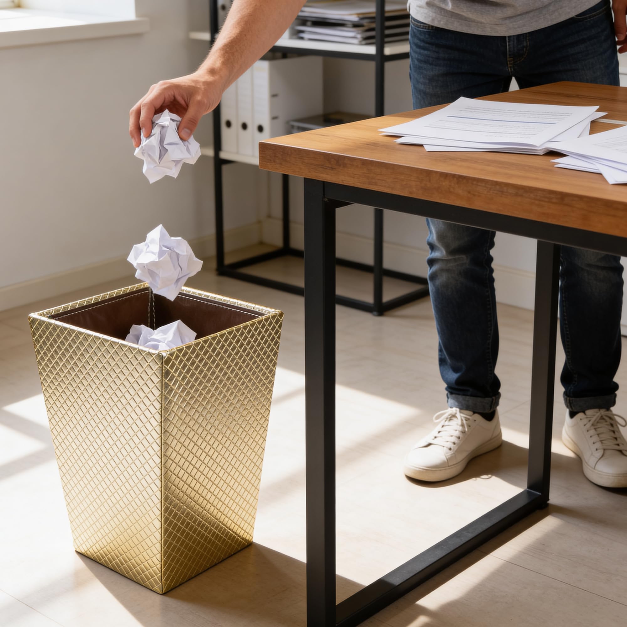 Encasa XO Leather Dustbin - Stylish & Quiet -8