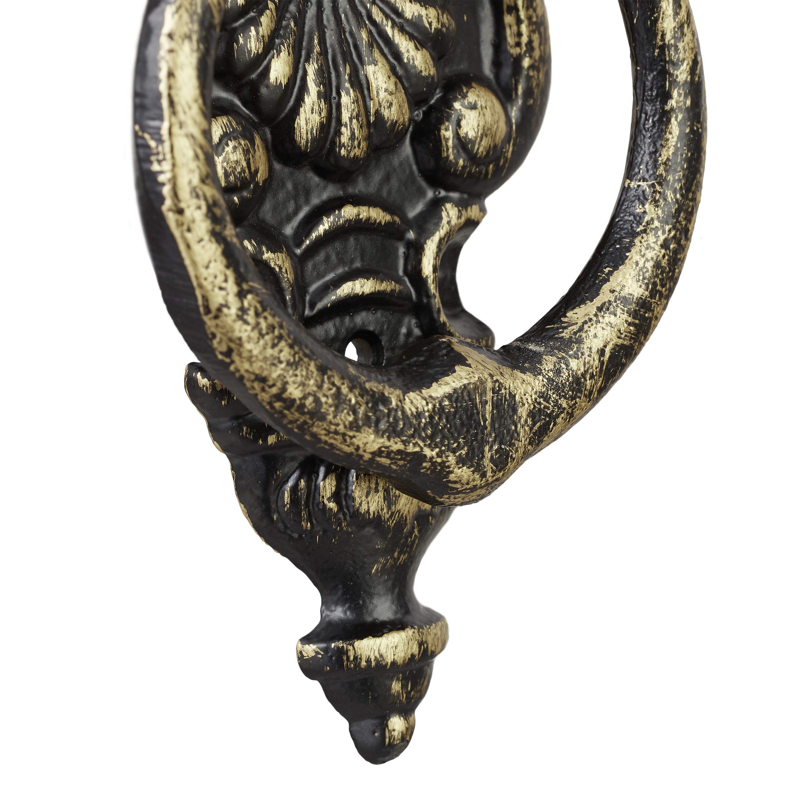 Relaxdays Heurtoir de porte antique, Anneau de frappe pour porte, style rustique, fonte de fer, 24x8,5x3 cm, noir/bronze