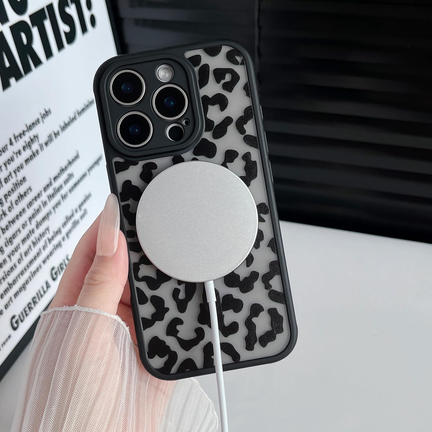 Yeddabox Magnetic for iPhone 16 Pro Case,Compatible with MagSafe, Black Leopard Design iPhone 16 Pro Case for Women Girls, Slim Shockproof Soft TPU Bumper Hard PC Back Phone Case - Black Leopard - Image 3