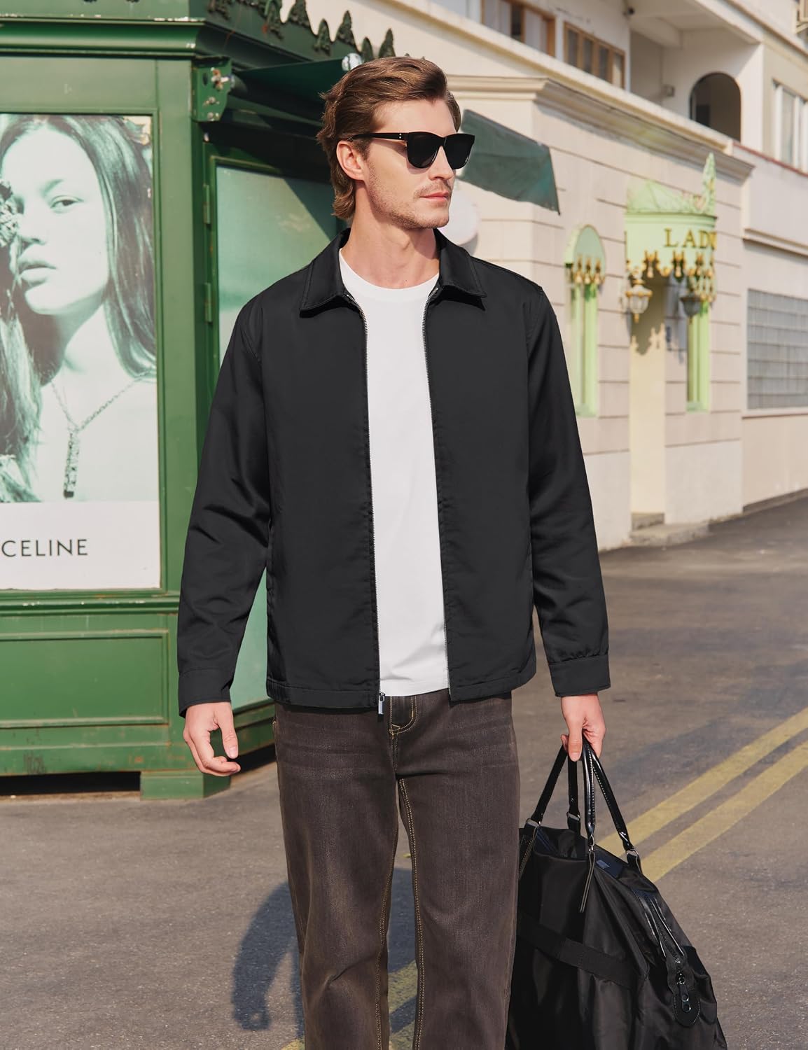 Cotrasen Men's Lightweight Jackets Cotton Windbreaker Jacket Casual Coat Laydown Collar Full Zip Up with 3 Pockets