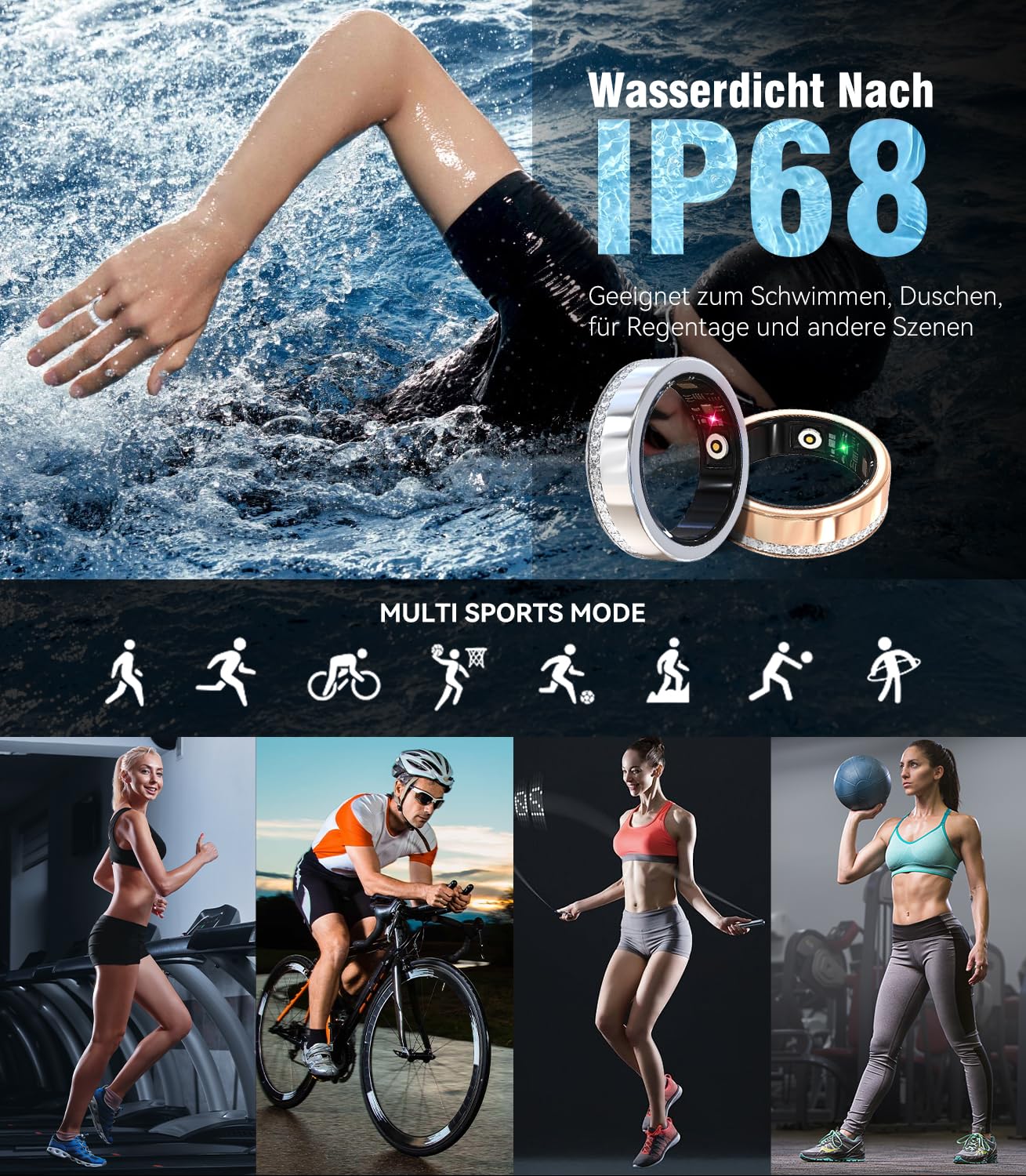 10. Gen Diamant Smart Ring und Kabelloses Ladeetui【Branchennummer 1 – 0 Messfehler】 2025 Fitness Tracker zur Schlafüberwachung, Tragbarer SpO2-Smartring für Android und iOS, Gold 8#