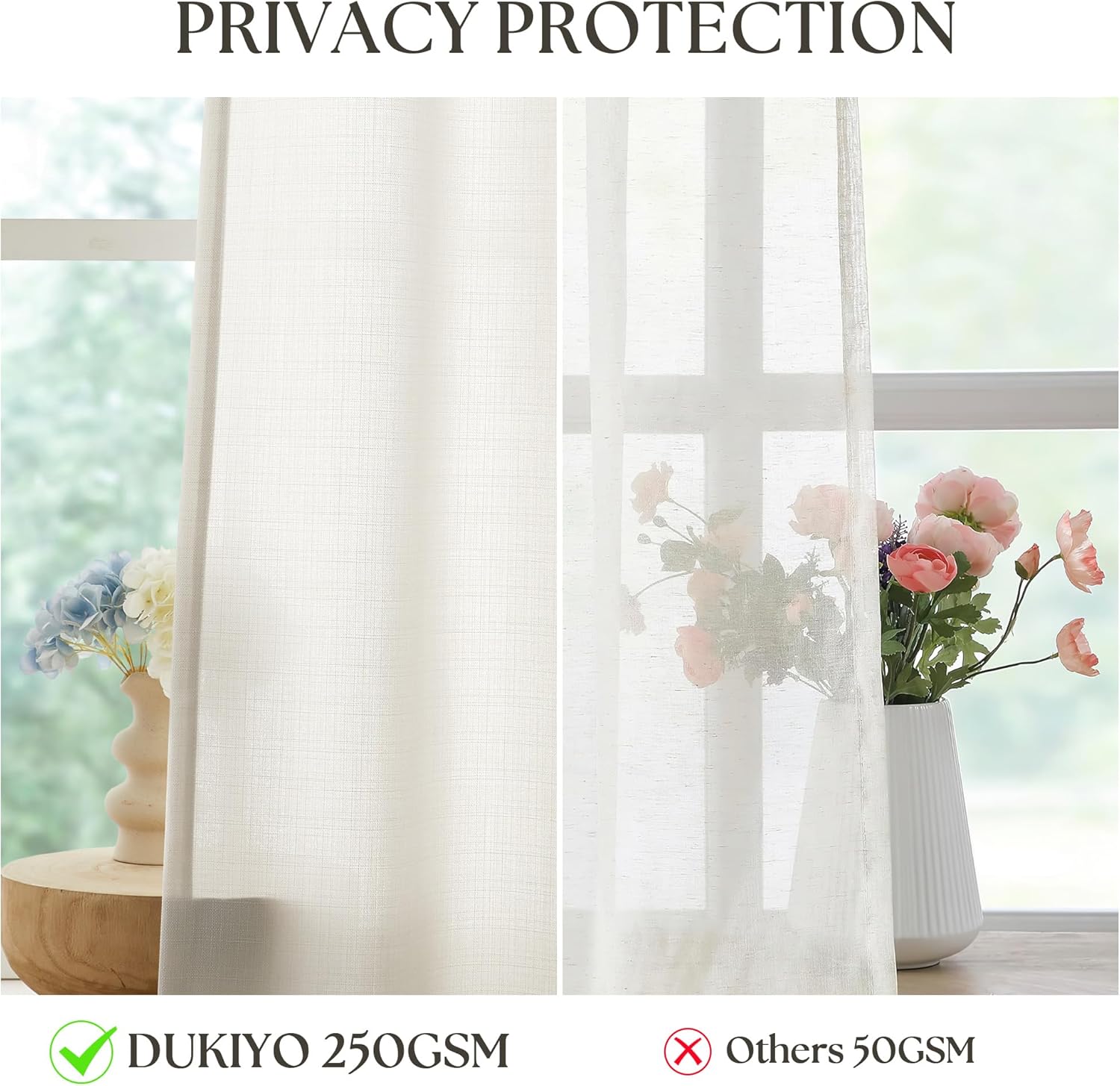 Cream Linen Curtains 54 Inches Length Light Filtering Flax Linen Drapes for Small Living Room Window Bronze Grommet Soft Fabric Semi Sheer Privacy Curtains 2 Panels, Off White Ivory