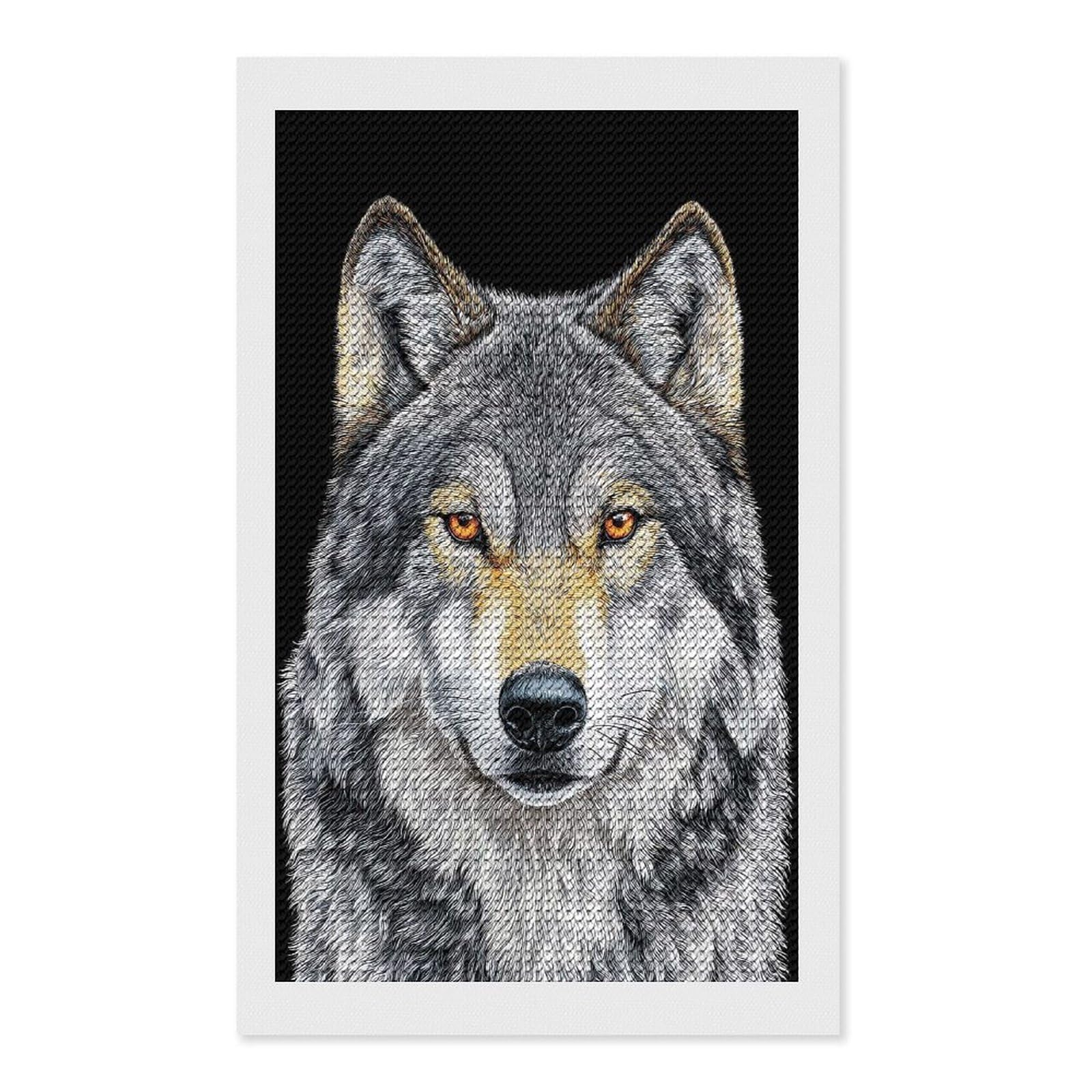 Junmoney Wolf Portrait on Black Background Diamond Painting Kit 12"x20", for Women, Simple to Start, Bedroom Decor, Christmas Gift, Good for Quiet Evenings