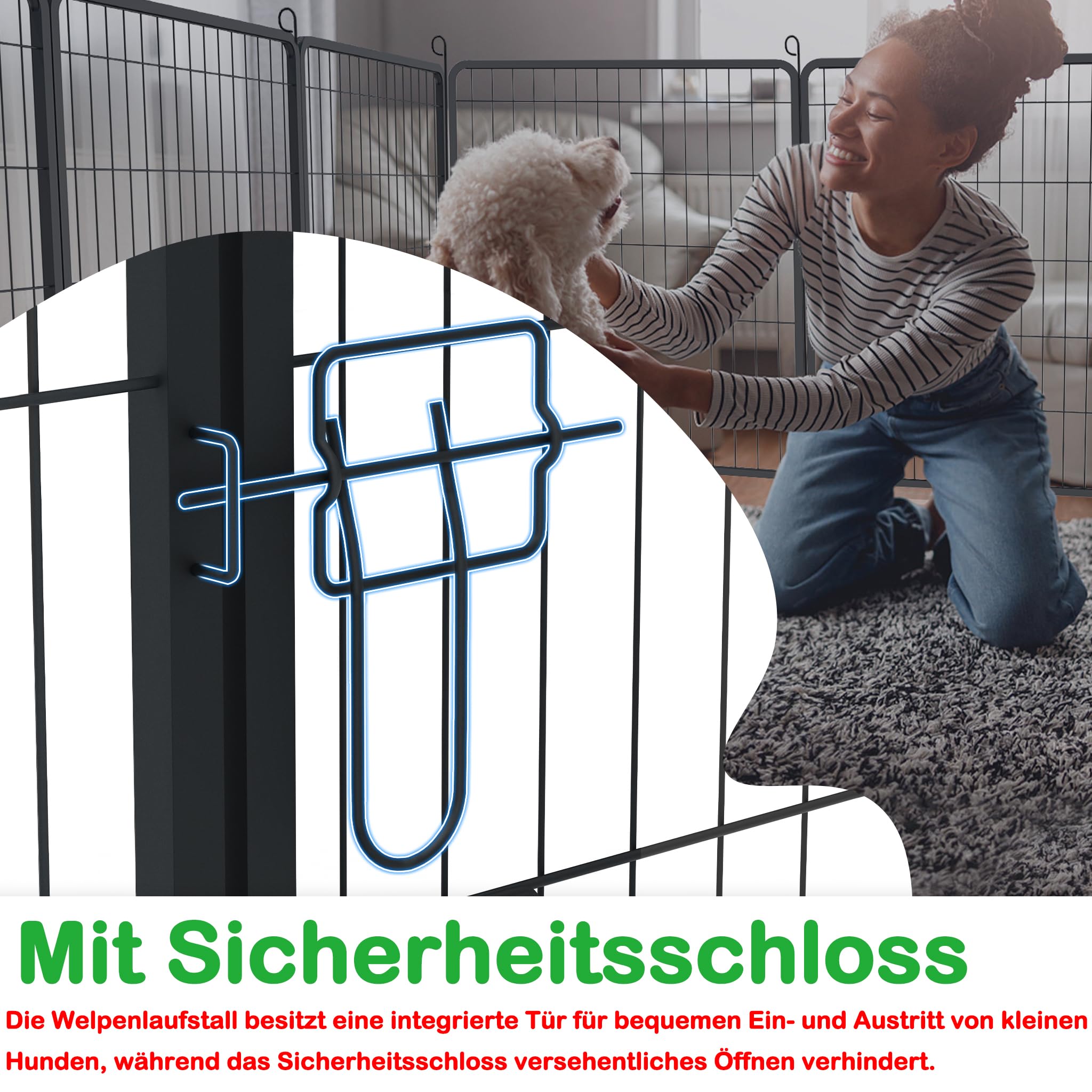 XMTECH Welpenlaufstall 12 Gitter je 80 x 80 cm Freilaufgehege Hundelaufstall, Welpenauslauf mit Türen, flexibel und faltbar, Welpengitter für Wohnung & Garten