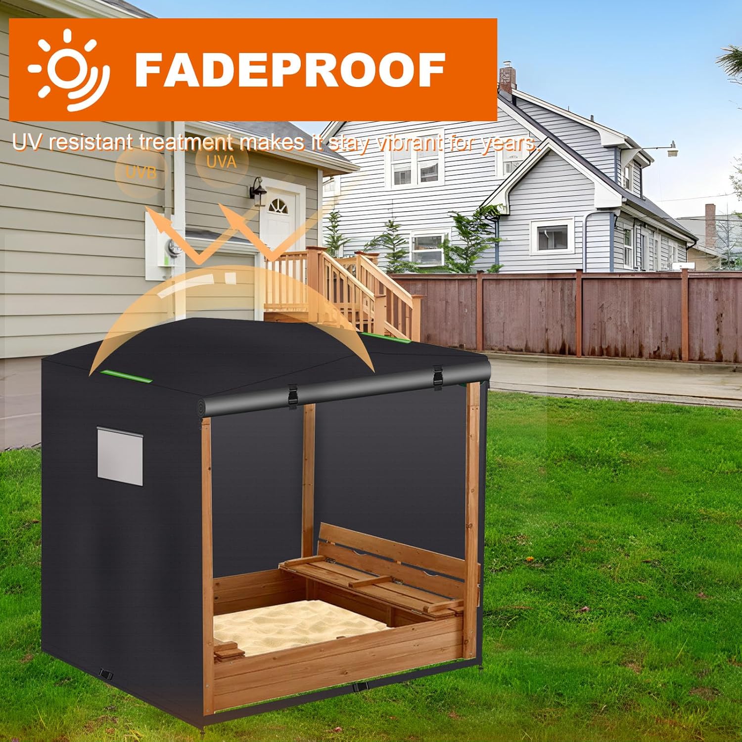 Wood Sandbox Cover,Waterproof Dustproof Covers for Children's sandboxes,Heavy Duty 600D Oxford UV Resistant (Black, 48 * 48 * 52in)