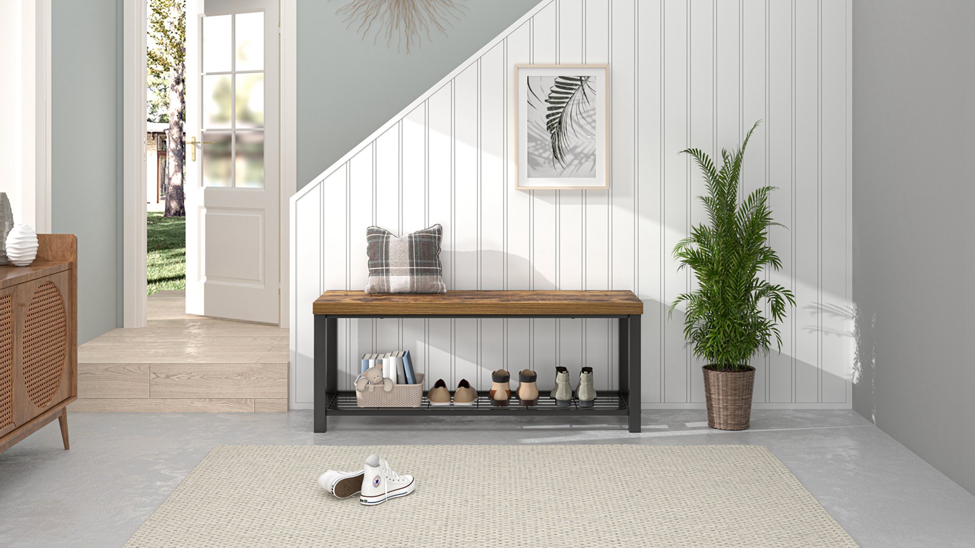 Amazon.com: EXCEFUR Entryway Bench, Modern Wood and Metal