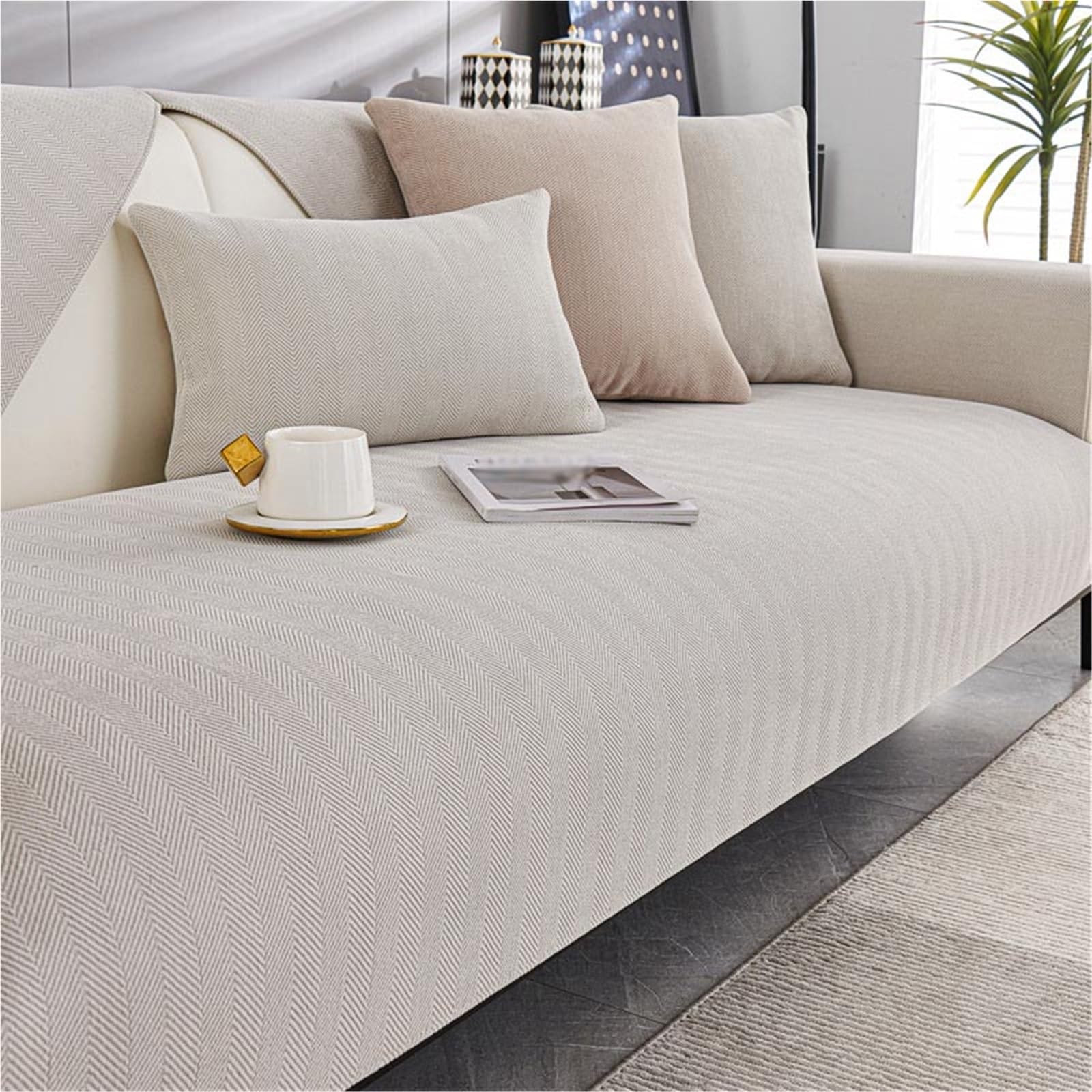 Housse de canapé antidérapante en chenille beige protège-canapé 90x210 cm