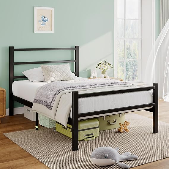 Feonase 3Ft Metal Single Bed Frame With Stylish Headboard And Footboard,Single Bed Frame Easy Assembly,Ample Under-bed Storage Space,Black