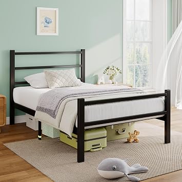 Feonase 3Ft Metal Single Bed Frame With Stylish Headboard And Footboard,Single Bed Frame Easy Assembly,Ample Under-bed Storage Space,Black