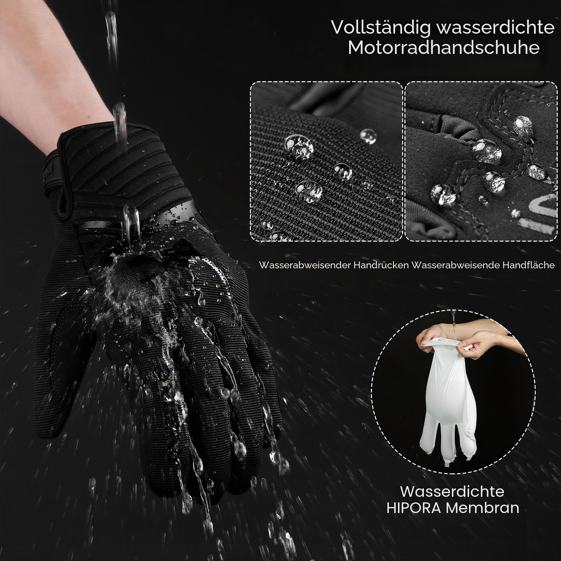 INBIKE Winter Motorradhandschuhe Wasserdicht Warm Winddicht mit Harter Schutz Motocross Motorrad Handschuhe Herren Damen IM902W