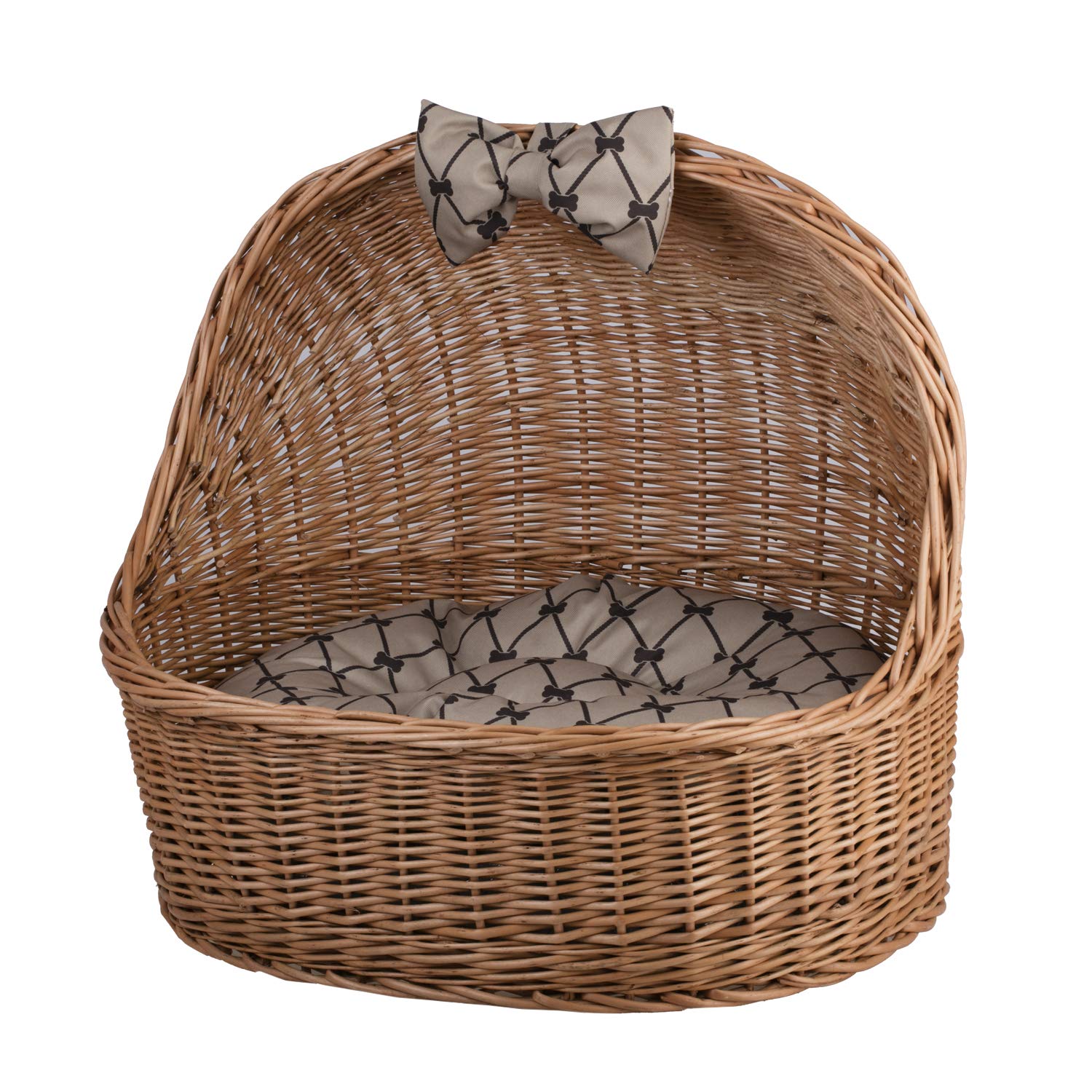 e-wicker24 Cesta in Vimini per Cani e Gatti con Cuscino Morbido - Cuccia per Animali Domestici Interno - Lettino Divanetto Calmante Naturale