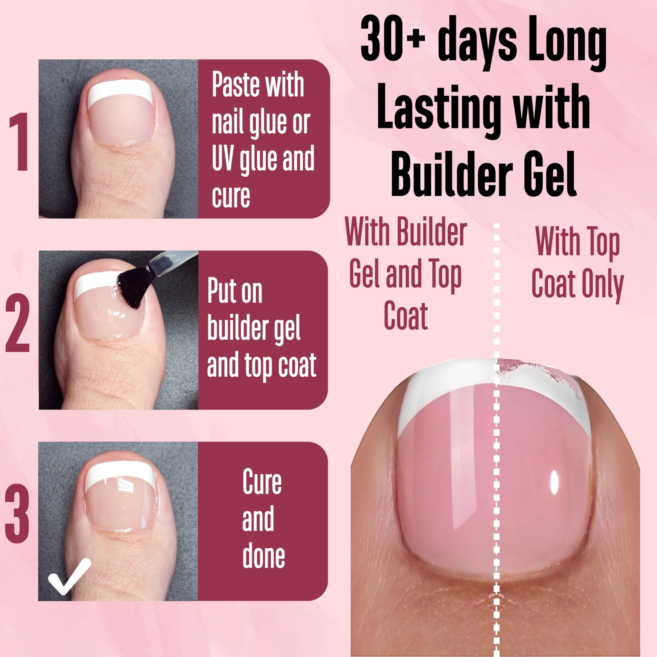 NOVO OVO Fake Toe Nail Tips Press on, French Tip Soft Gel Toenail Extension - Image 2