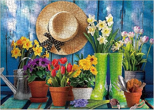 Miniatura 10 de Hermosos rompecabezas de paisaje de flores para adultos de 1000 piezas, rompecabezas de flores silvestres con botella colorida, rompecabezas de arte