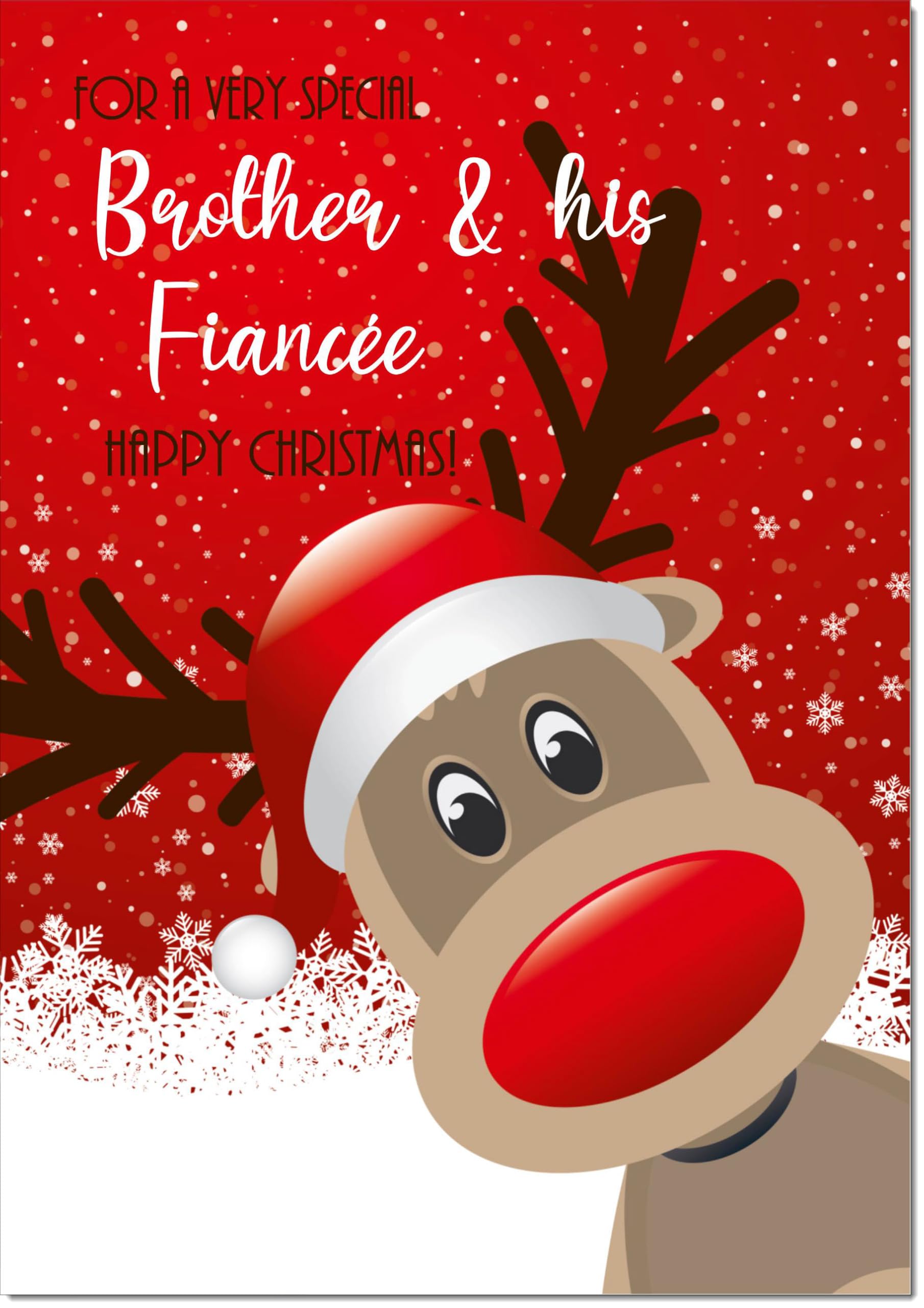doodlecards Brother and Fiancee Christmas Card Rudolph in Snow Large A4 Size Christmas Card for Brother & Fiancee with Plain Envelope — image 1