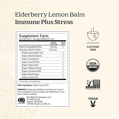 Miniatura 2 de Yogi Tea Elderberry Lemon Balm Immune & Stress Tea - 16 bolsas de té por paquete (6 paquetes) - Té orgánico de apoyo inmunológico - Incluye raíz de
