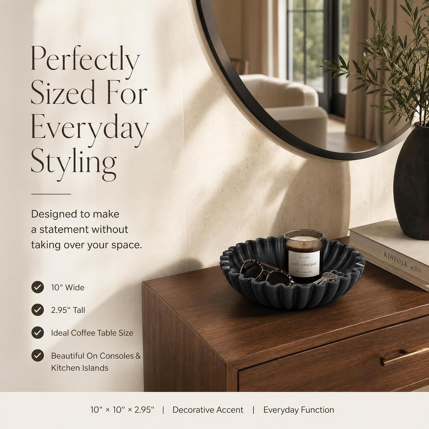 Decorative Marble Fruit Bowl For Kitchen Counter Or Table Decor – Premium Resin Large Key Bowl Elevates Your Modern/Farmhouse Home Decoration, Showcasing Fruit or Seasonal Centerpieces in Style image 3