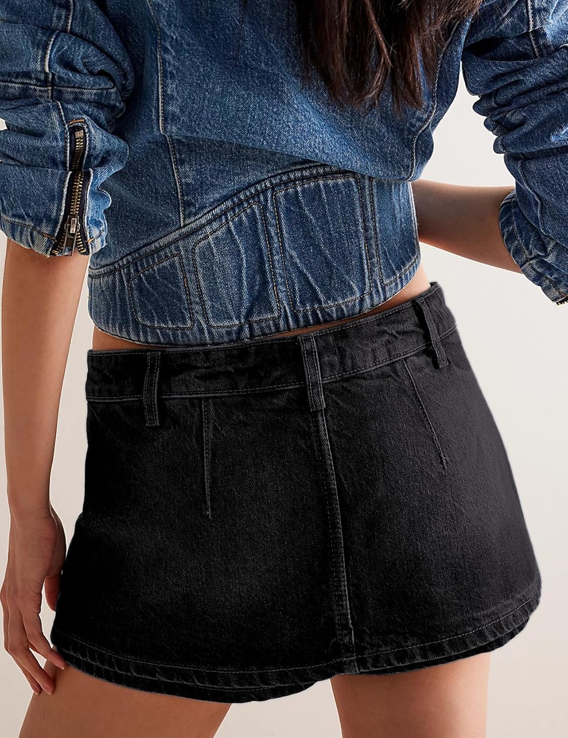 Denim Skorts for Women Low Waist Stretchy Jean Mini Skirt Summer Casual Y2K Shorts(Black-M) - Image 7