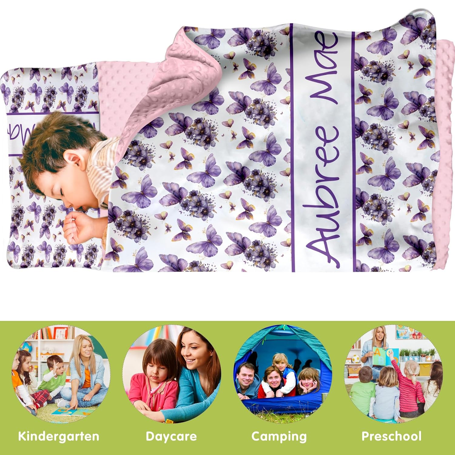 Personalized Purple Butterfly Toddler Nap Mat – Custom Name Embroidery, Ideal for Daycare, Preschool & Travel