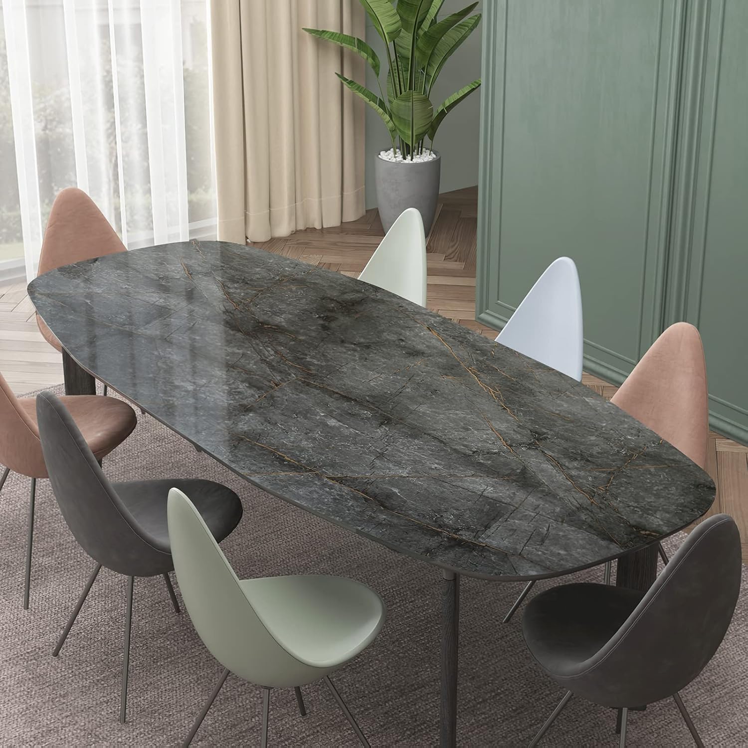 JSEVEM Extra Wide Thick Large Size Dark Grey Cyan Gold Marble Wallpaper Peel and Stick Glossy Gray Cyan Marble Contact Paper Faux Granite Wall Sticker for Bedroom Bathroom Living Room Walls