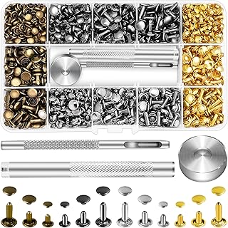 Jetmore 480 Pack Leather Rivets, Brass Rivets for Fabric, Leather Rivet Kit, Double Cap Rivet for DIY Leather Craft, Hats, Purse, Shoes, Bag, Remaches para Cuero