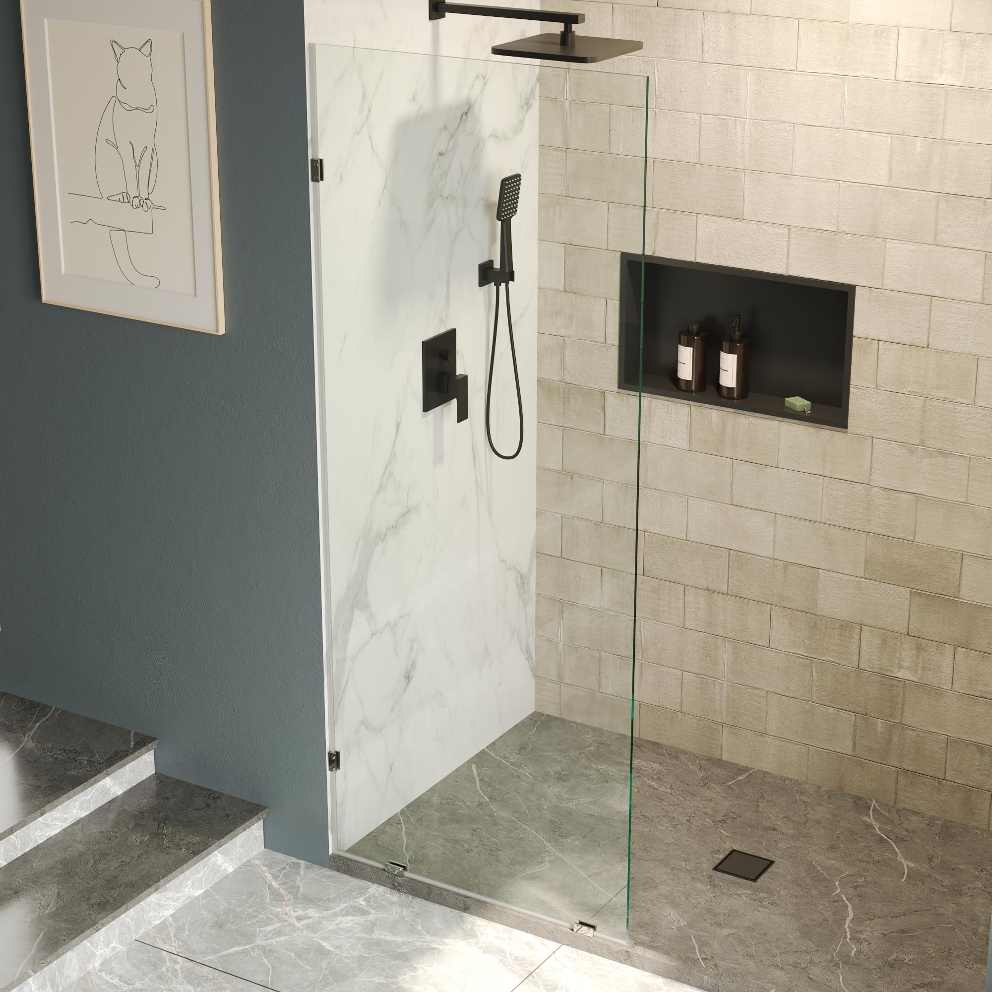 DeerValley 32"×78" Frameless Fixed Shower Glass Panel, Brushed Nickel