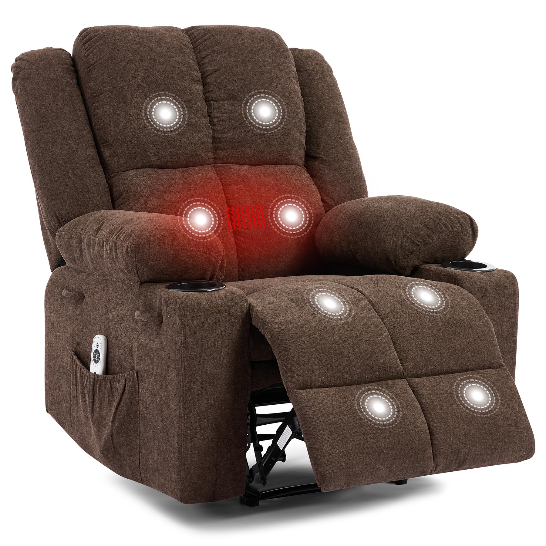 Manual Recliner Chair with Heating & Massage,Ergonomic Overstuffed Breathable Fabric Reclining Chair with Side Pockets,Q235 Steel Frame Lazy Boy