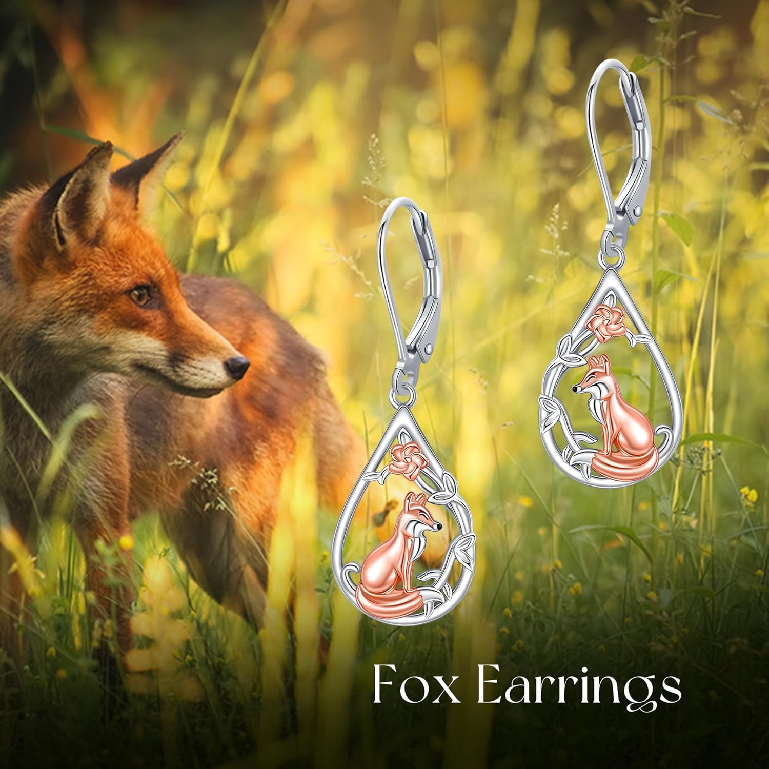 Fox Dangle Earrings Sterling Silver Fox Jewelry Gift for Women - Image 5