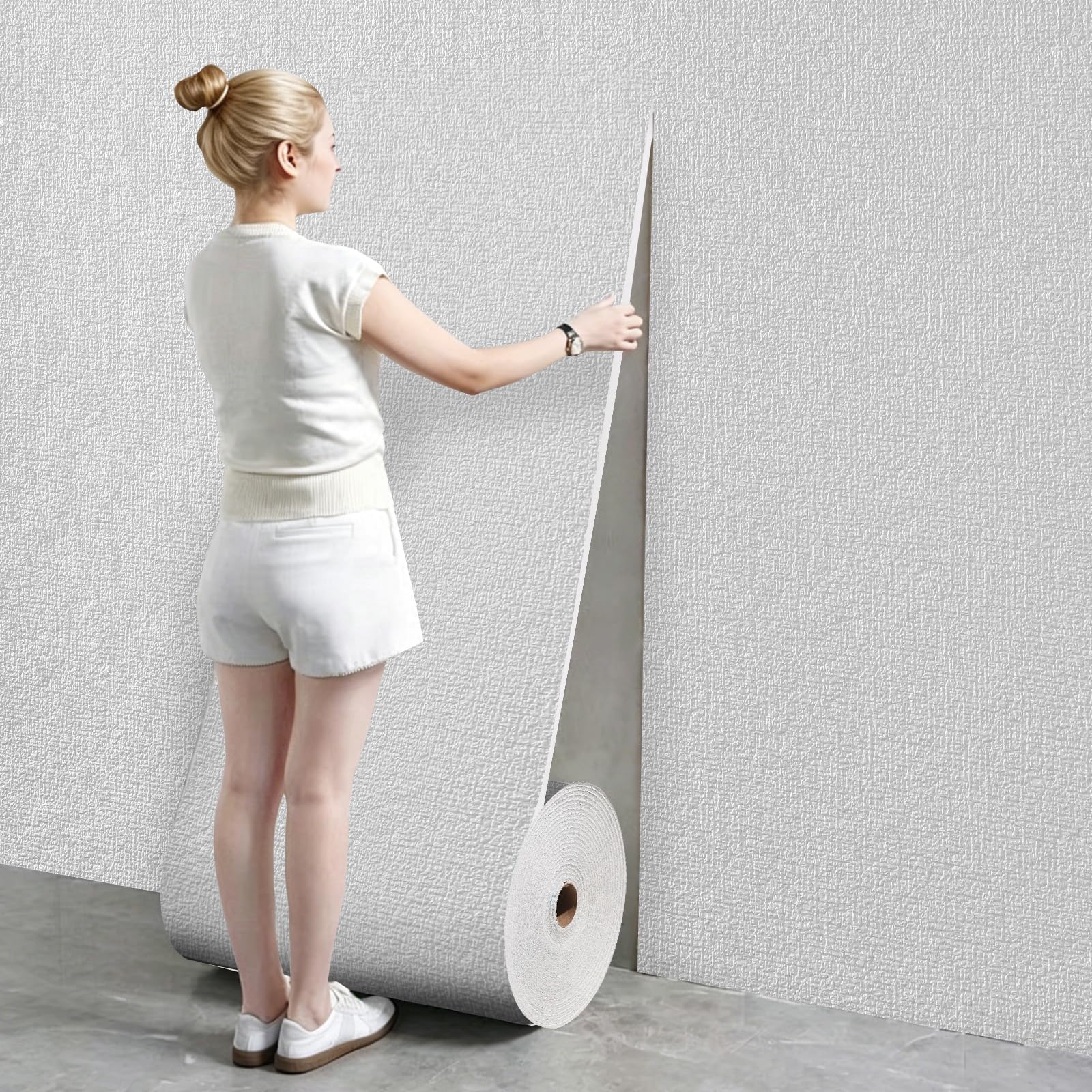 White Self Adhesive Wallpaper 3mm Thick Thermal Insulation Peel and Stick Wallpaper Insulating Waterproof Removable Wall Paper Decorative Wall Panels Stickers For Bedroom Living Room Hotel 50x1000cm A