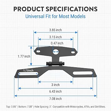 Motorcycle License Plate Bracket, Foldable Anti-vibration Tail Light & License Plate Mount, Rustproof Metal Fastening Holder, Modified Accessory for Most Scooters ATVs Dirt Bikes (Black)