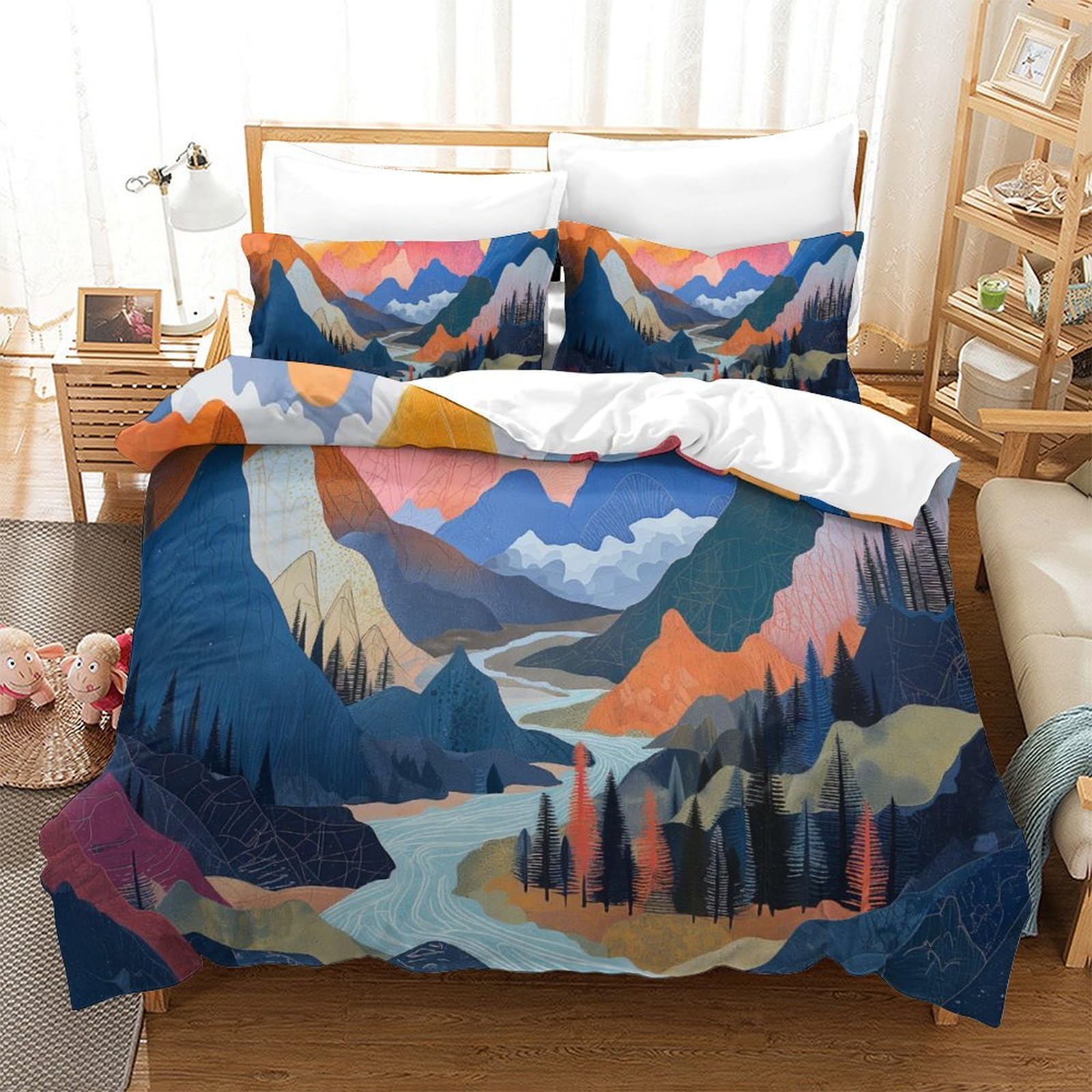 Housse de couette 3D rivière respirante et super douce 3 pièces pour lit Super King