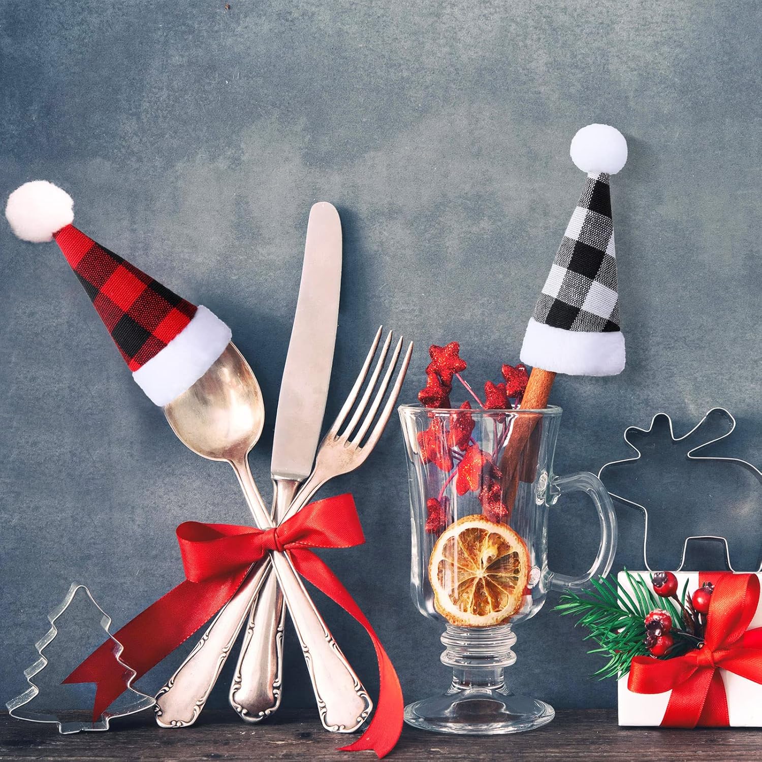 WILLBOND 120 Pcs Mini Santa Hats Set for Christmas Tree Ornaments, 6 Styles