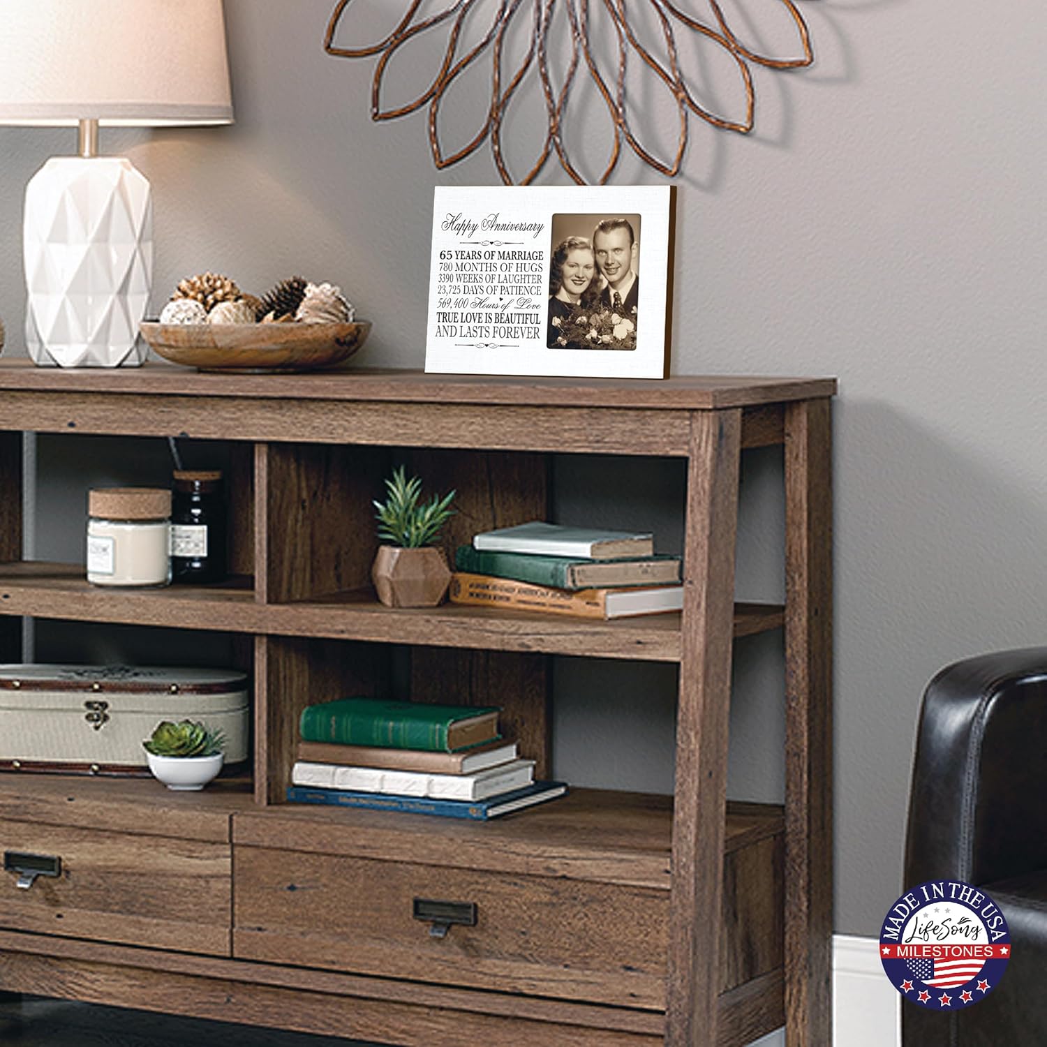 LifeSong Milestones 65th Anniversary Picture Frame – Celebrate Cherished Memories | Elegant 4x6 Photo Keepsake for Parents, Grandparents, Mom & Dad (White)