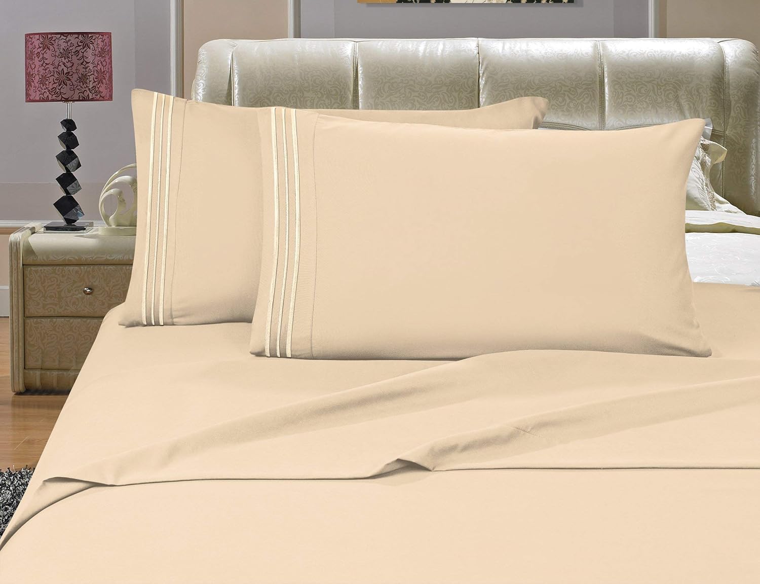 Elegant Comfort Bedding Collection 4-Piece Bed Sheet Set 1500 Premier Hotel Quality Wrinkle Free with Deep Pockets, Queen, Cream