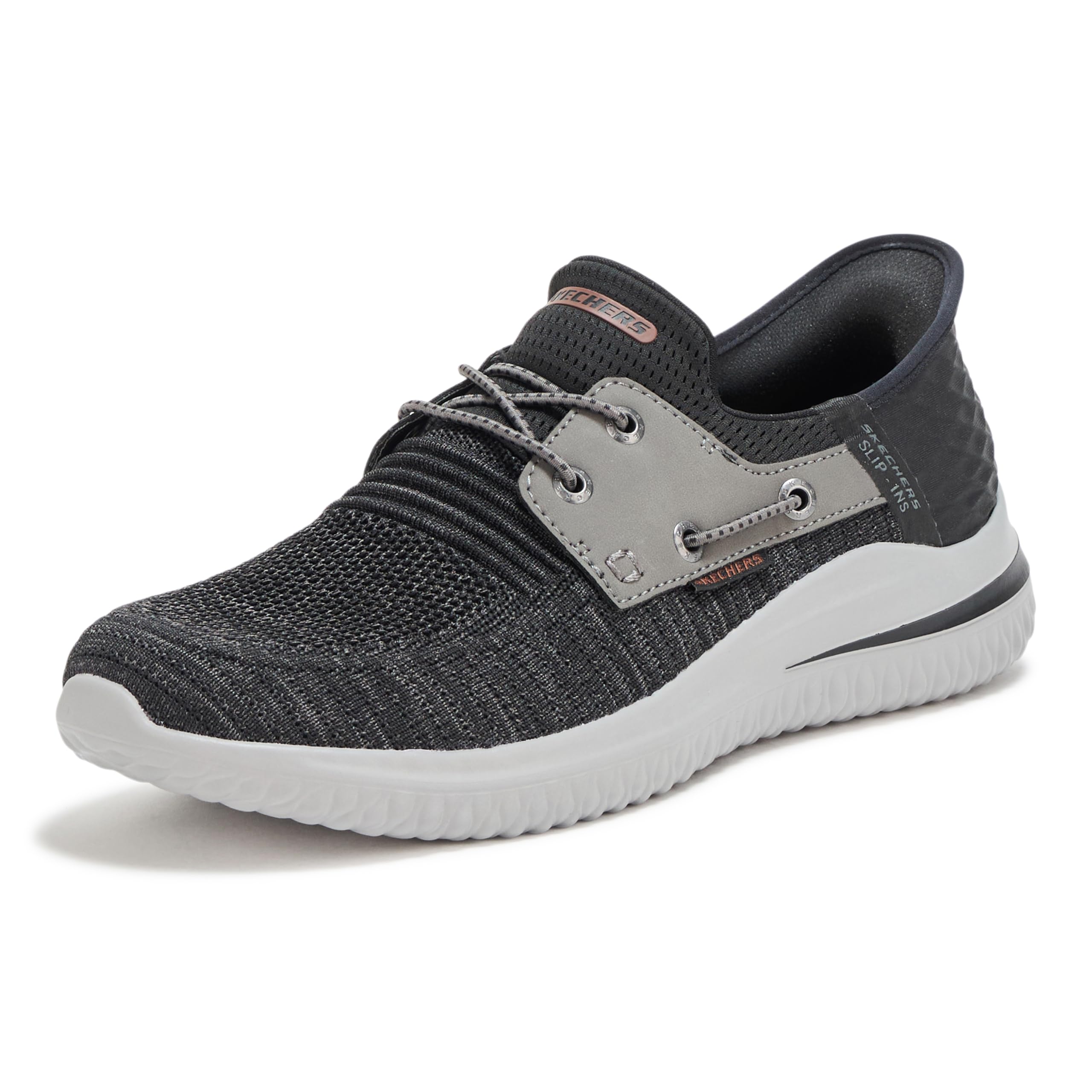 Skechers Men's Delson 3.0-Roth 210606 Low Profile Bungee Lace Slip-Ins, Black/Grey, 9.5 UK