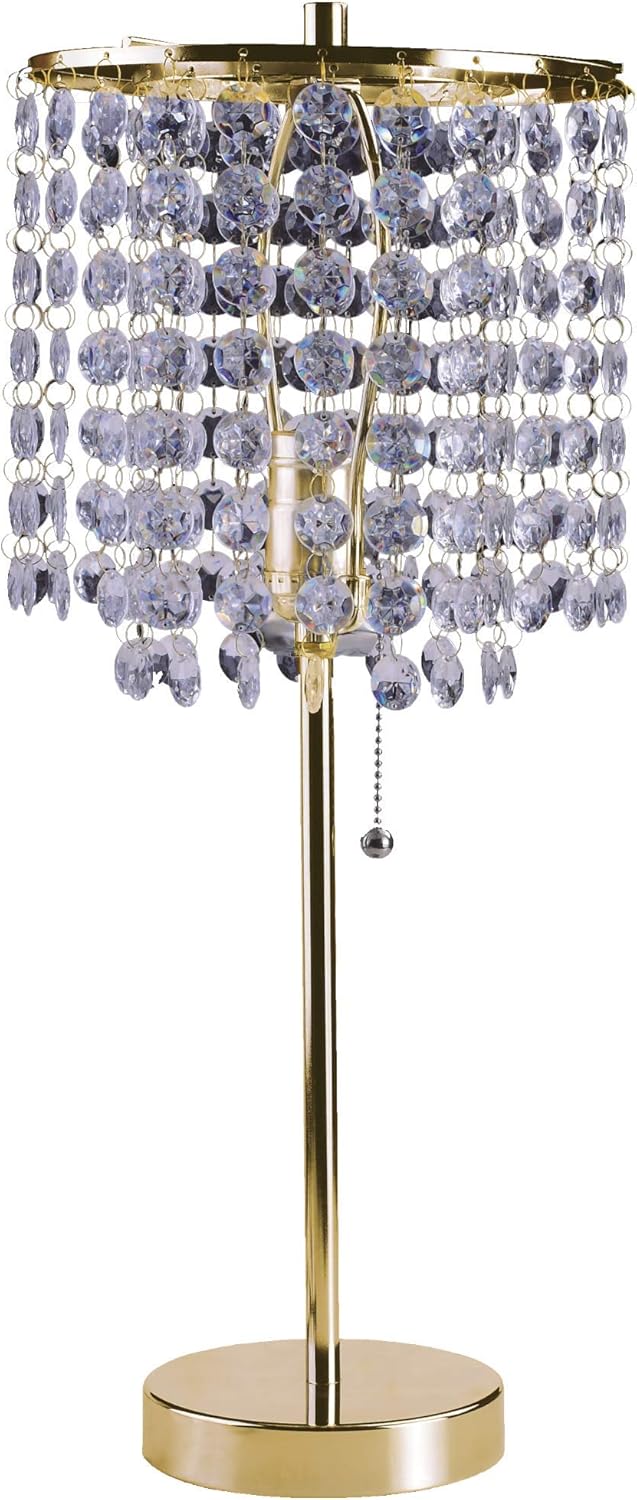 SH Lighting Crystal Inspired Table Desk Lamp - Features Convenient Pull Chain - 19" Tall Great for Bedrooms, Living Rooms, or Offieces - Gold