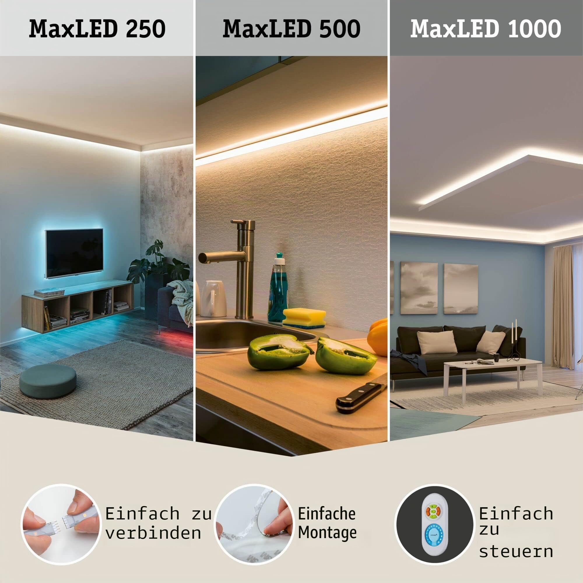 Paulmann 70529 MaxLED 1000 LED Strip RGBW Basisset IP44 33W 1000lm/m dimmbar 3m Silber Kunststoff 72LEDs/m 75VA