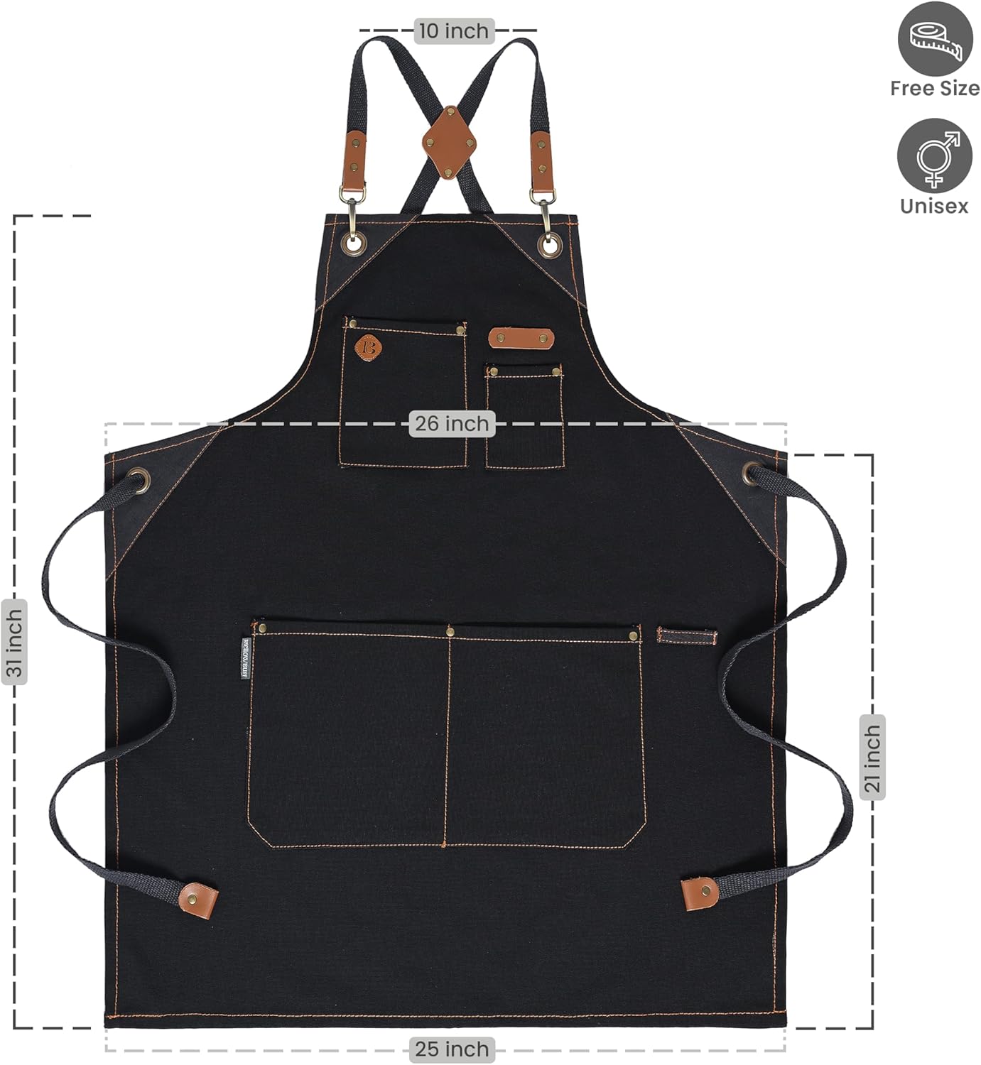 Chef Apron, Recycled Cotton Kitchen Apron with an Adjustable Neck with Long Ties, for cooking, baking - Image 7