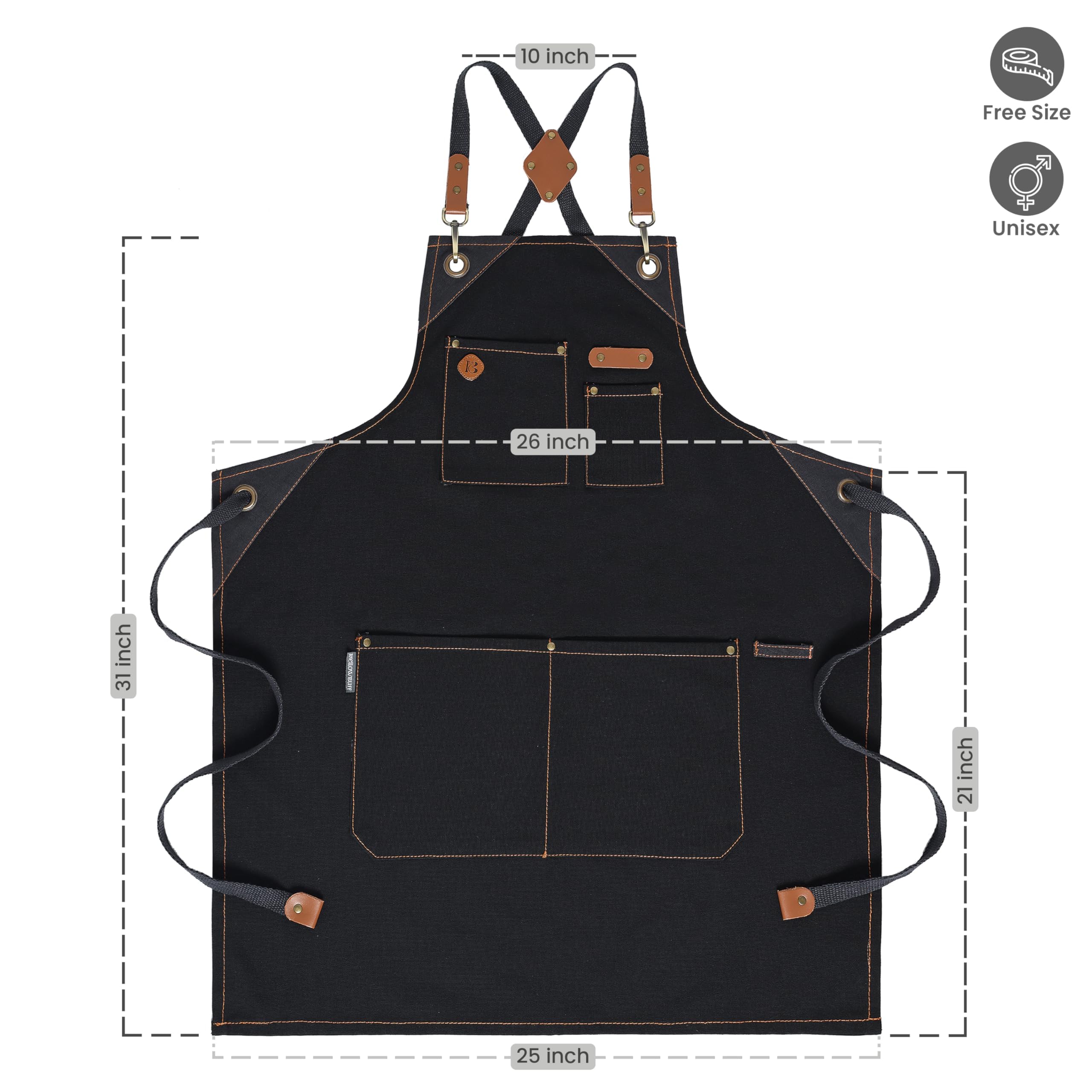 Delantal de cocina de algodón reciclado con cuello ajustable con lazos largos, para cocinar, hornear