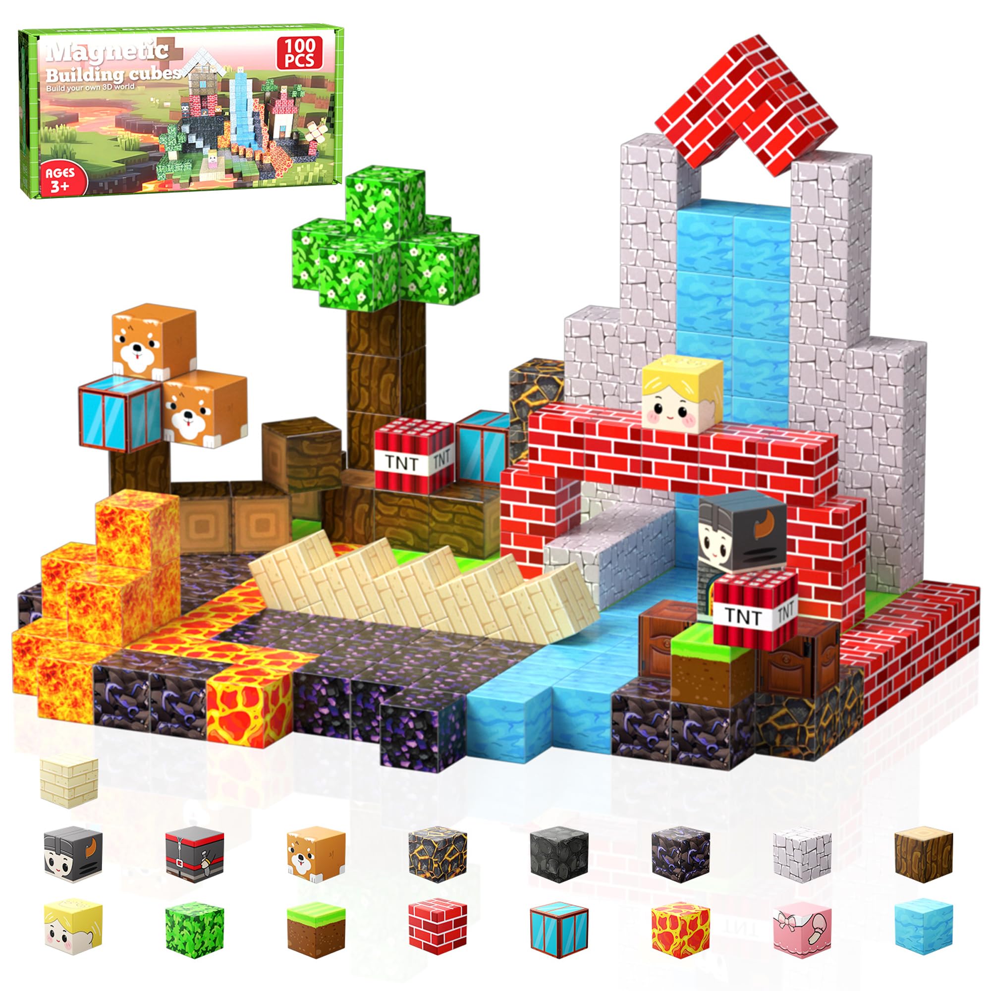 DINOSAUR PILLOW 100 PCS Building Blocks, 3D Construction Build Toys, STEM Sensory Building Cubes Gifts for Valentines Day, Easter Basket Stuffers (