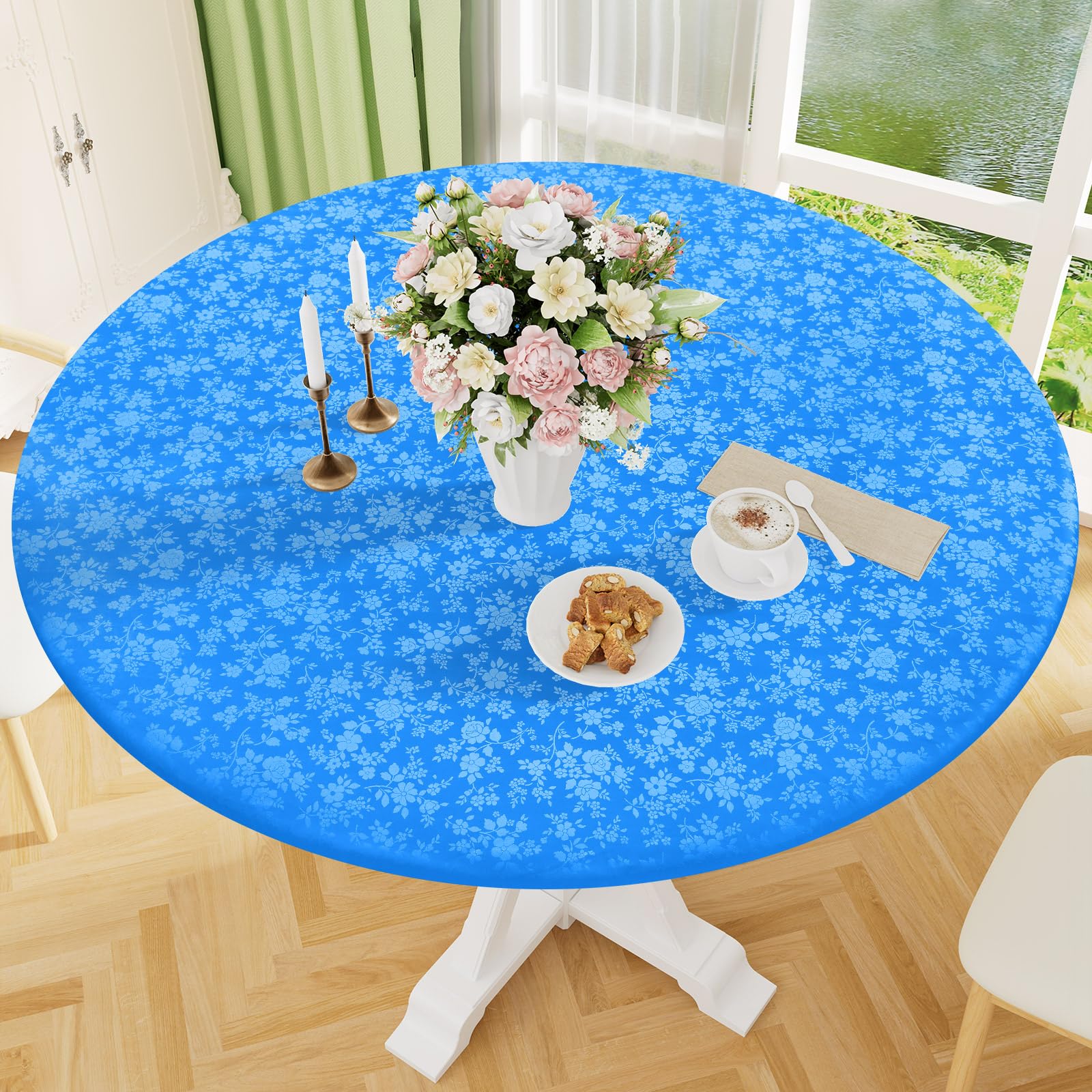 Smiry Waterproof Heavy Duty Vinyl Fitted Tablecloth for 36"-44" Round Table