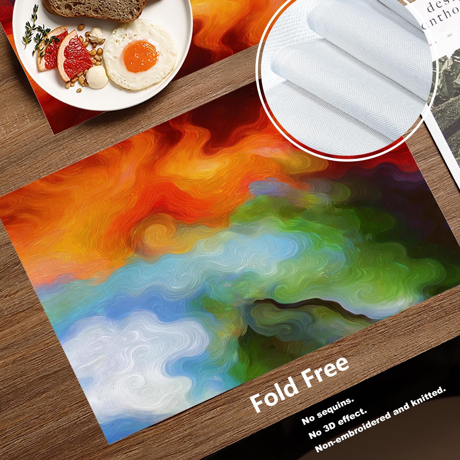 Batmerry Colorful Bright Oil Painting Placemats,Multicolor Psychedelic Washable Linen Table Mats for Kitchen Table Double Insulation Decor Dining Set Indoor Outdoor 12X18 in Set of 4