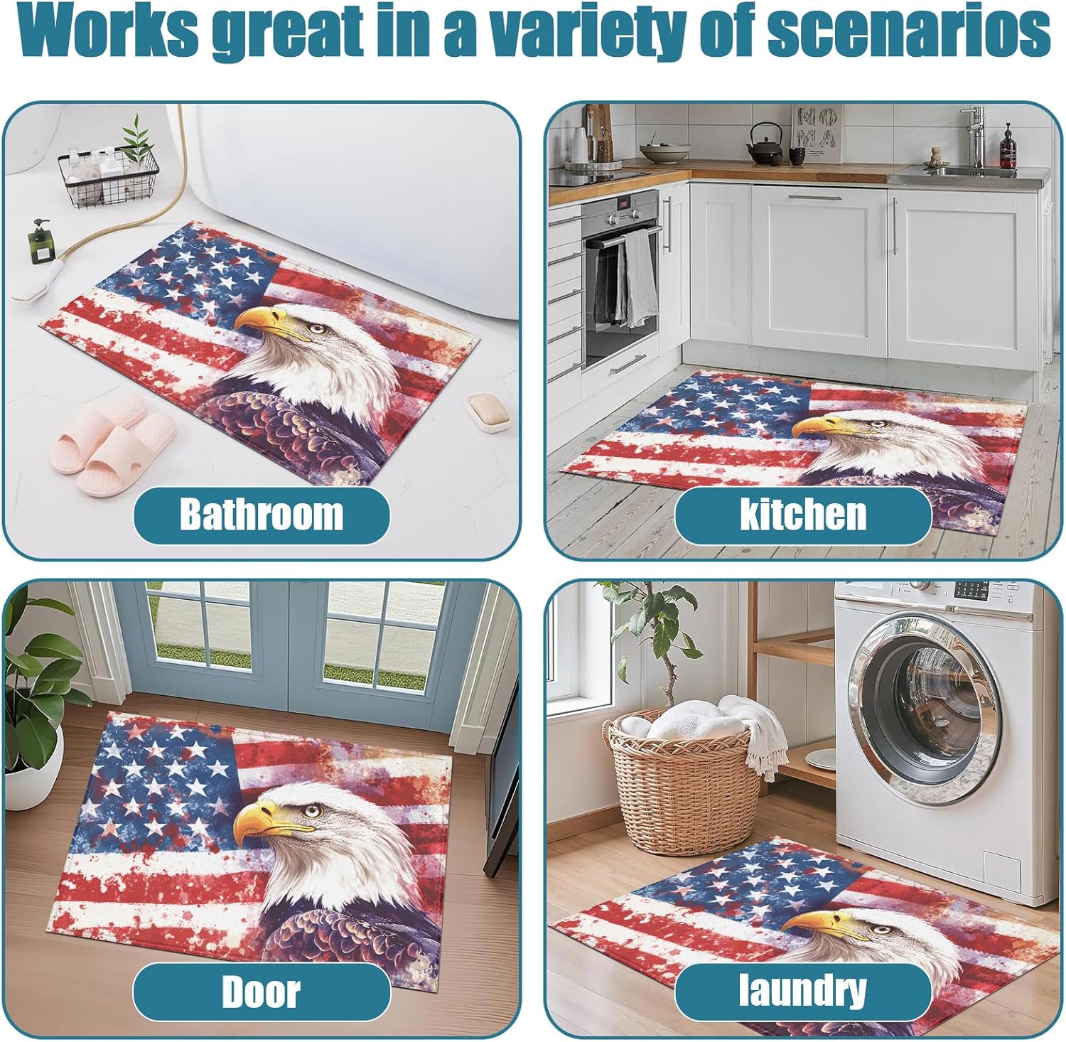 American Flag Eagle Indoor Door Mat, Outdoor Entrance Doormat for Entryway Kitchen Bathroom 17 X 29 Inch