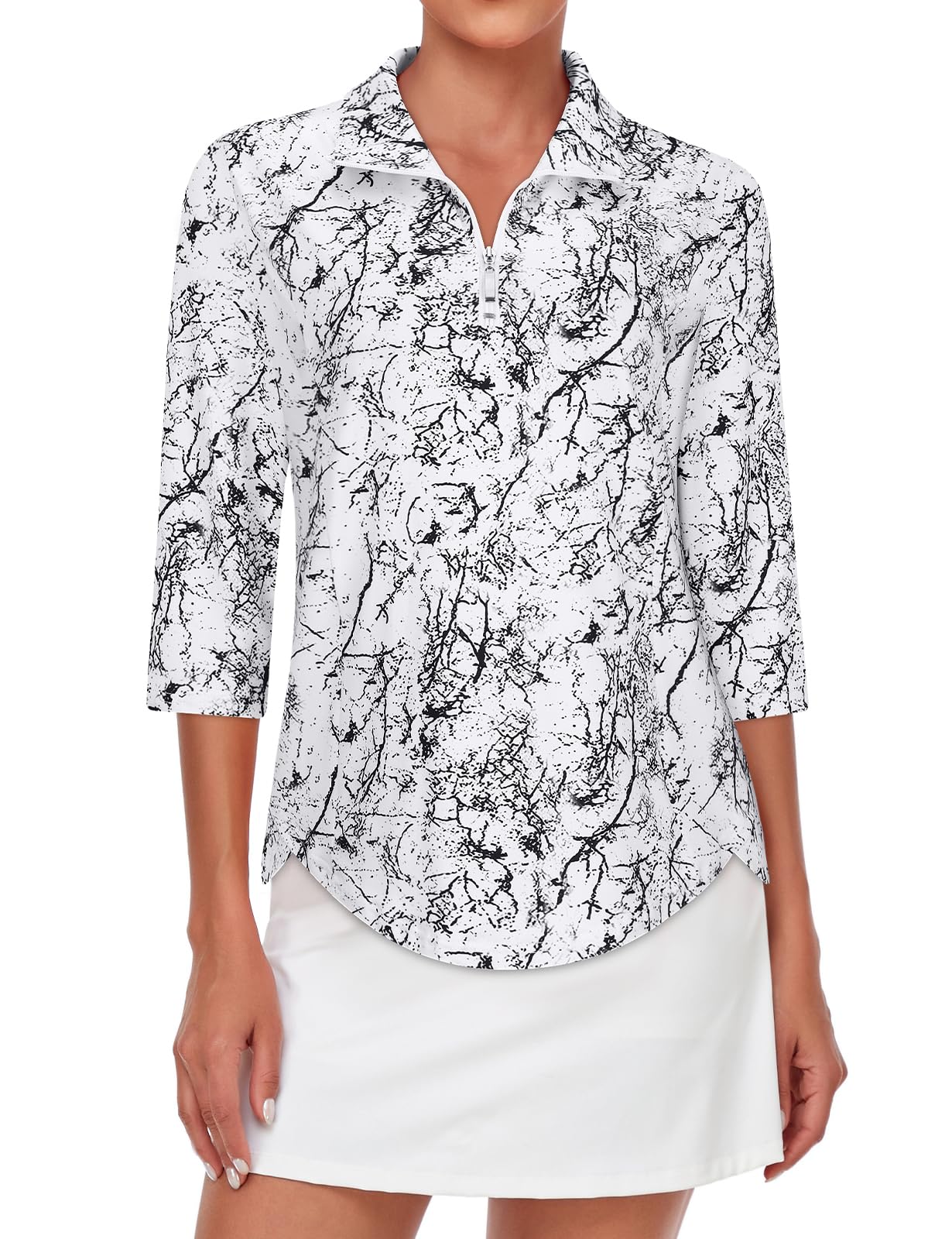 Tanst Sky Womens Golf Polo Shirts Zipper 3/4 Sleeve Moisture Wicking Tops UPF 50+ Workout Tennis Apparel